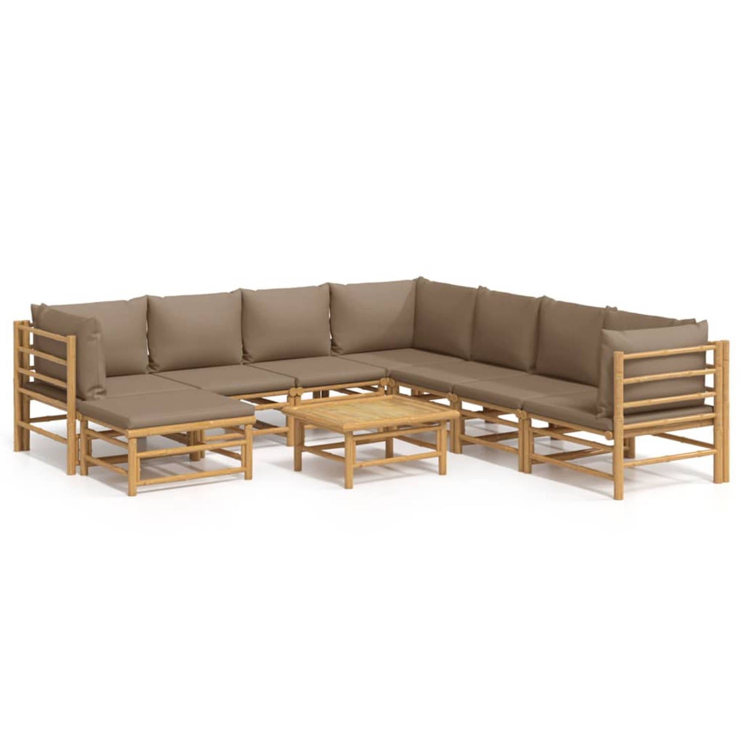 The Living Store 9-delige Loungeset met kussens bamboe taupe - Tuinset