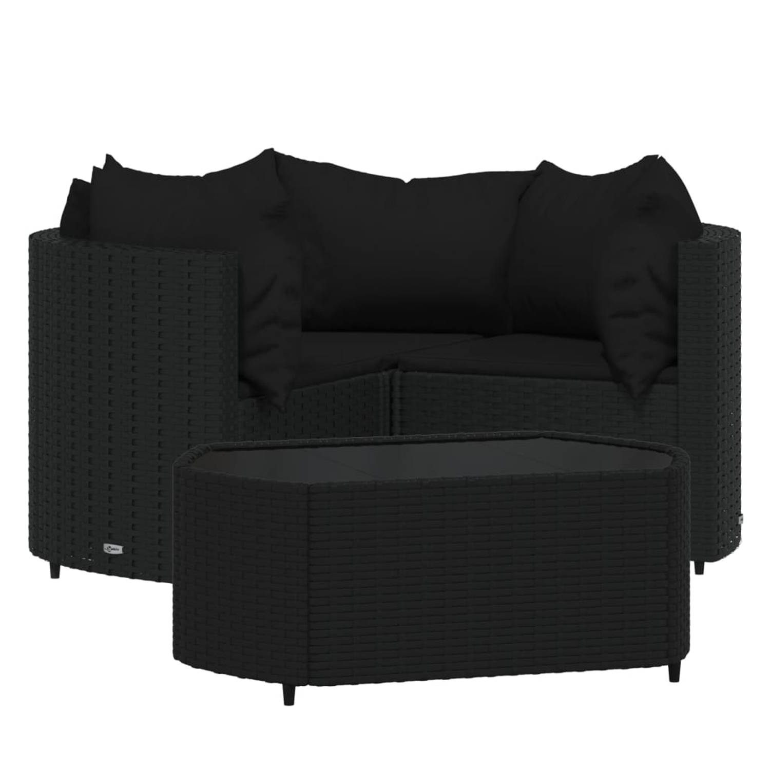 The Living Store 4-delige Loungeset met kussens poly rattan zwart - Tuinset