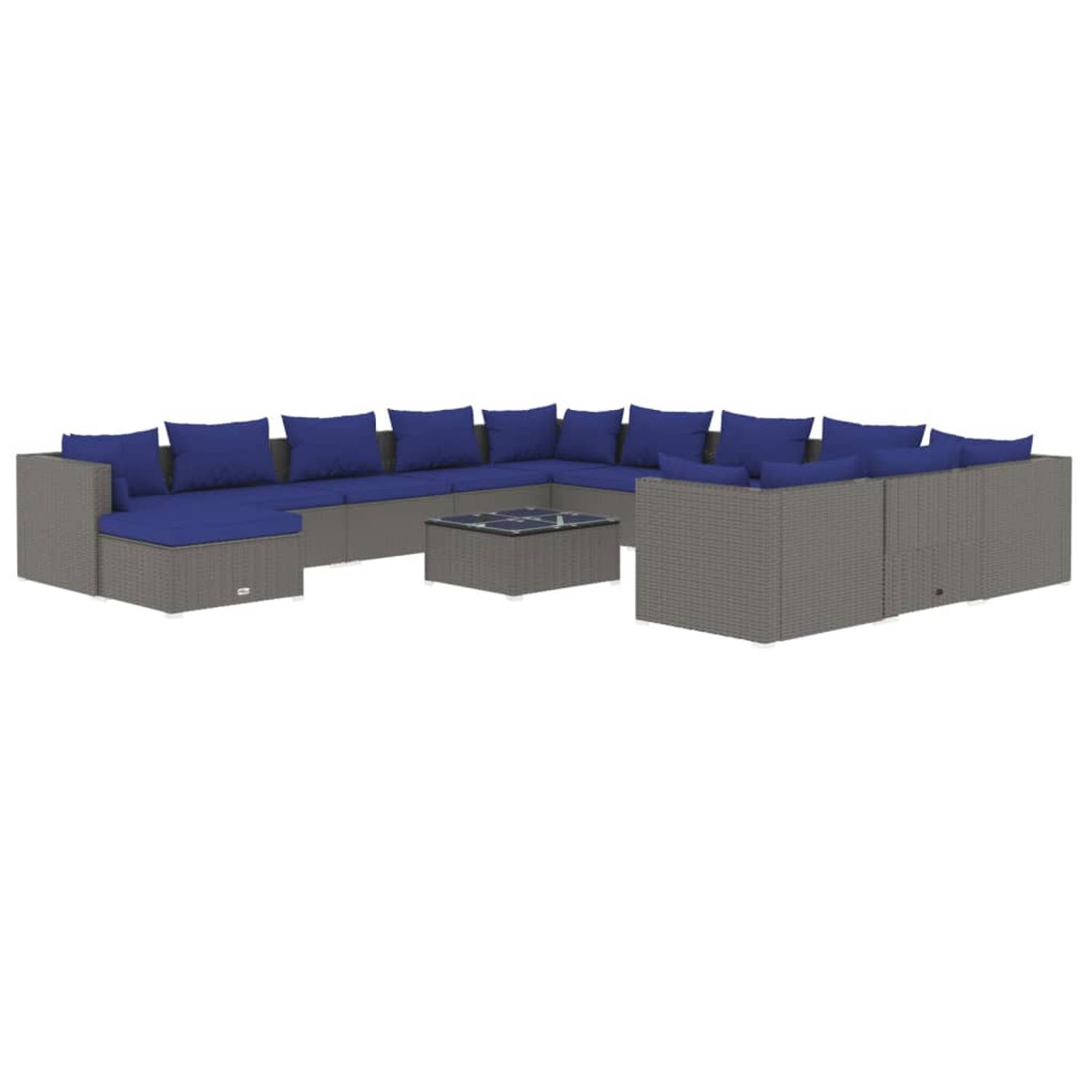 The Living Store 13-delige Loungeset met kussens poly rattan grijs - Tuinset