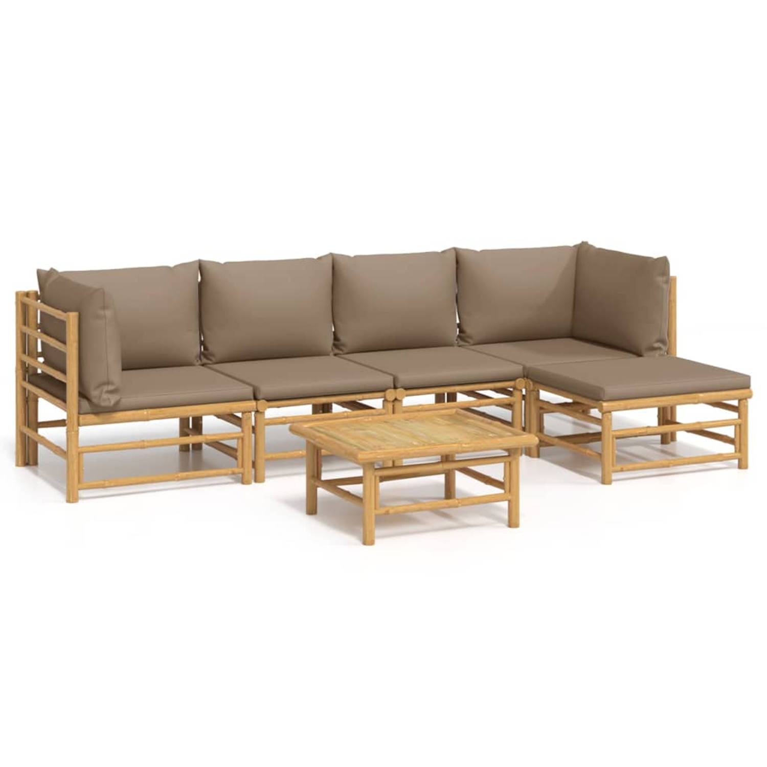 The Living Store 6-delige Loungeset met kussens bamboe taupe - Tuinset