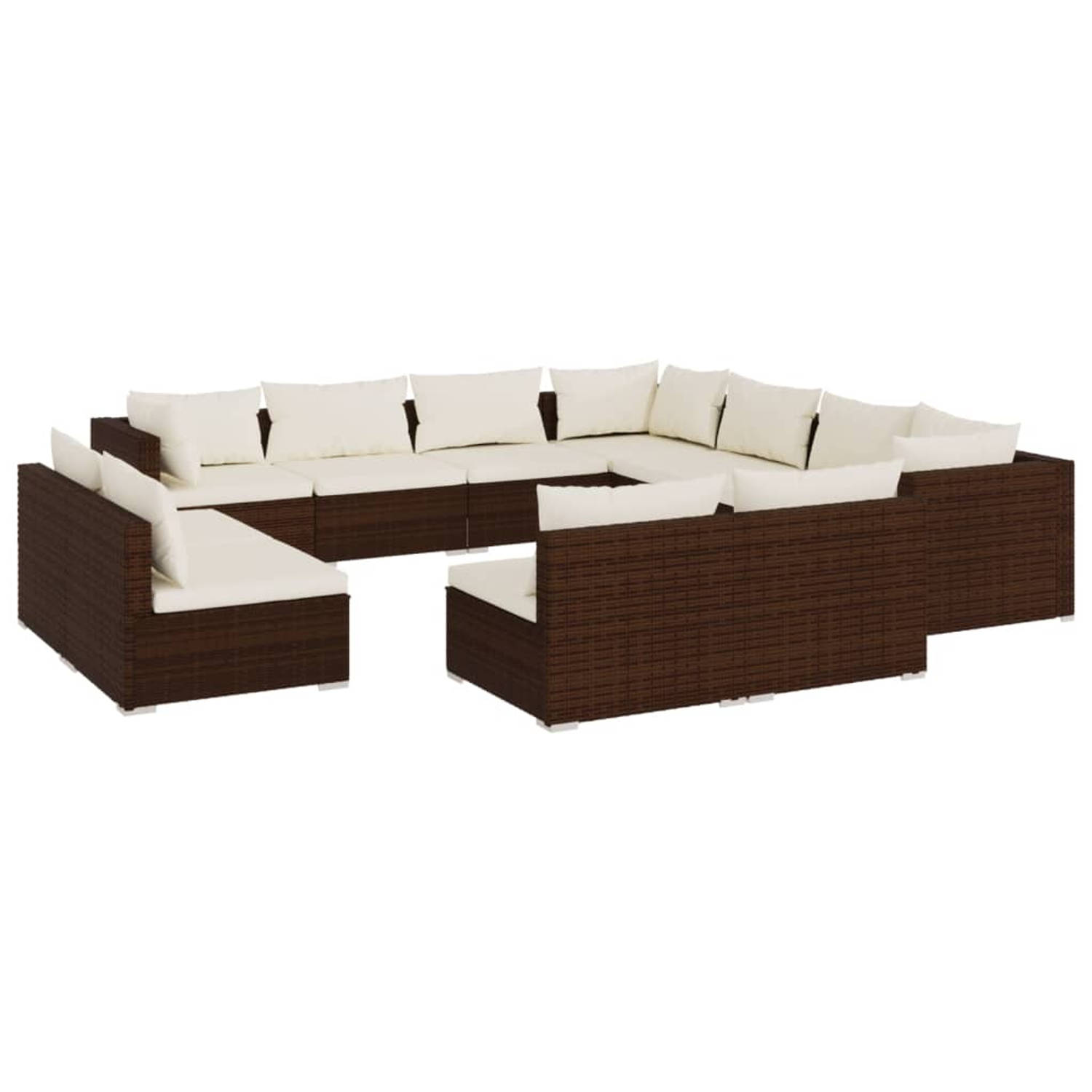 The Living Store Loungeset Poly Rattan - Bruin - 11-delig