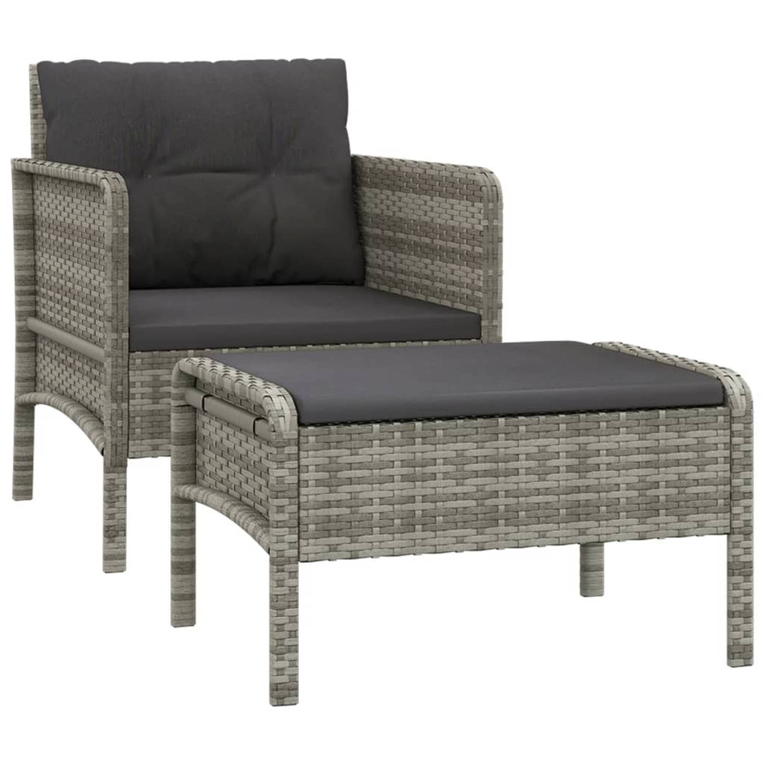 The Living Store 2-delige Loungeset met kussens poly rattan grijs - Tuinset