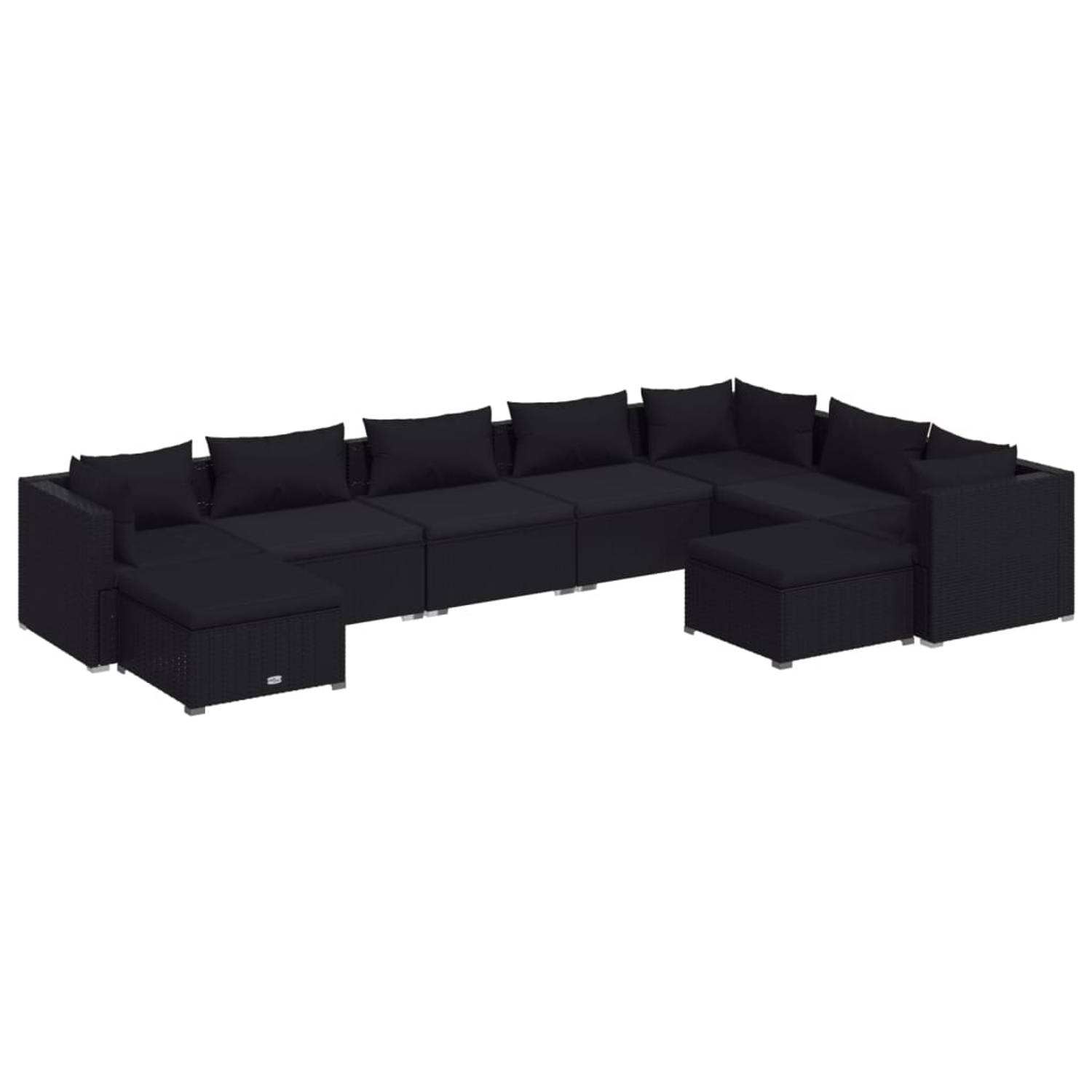 The Living Store Loungeset Poly Rattan - Zwart - 70x70x60.5 cm - Weerbestendig