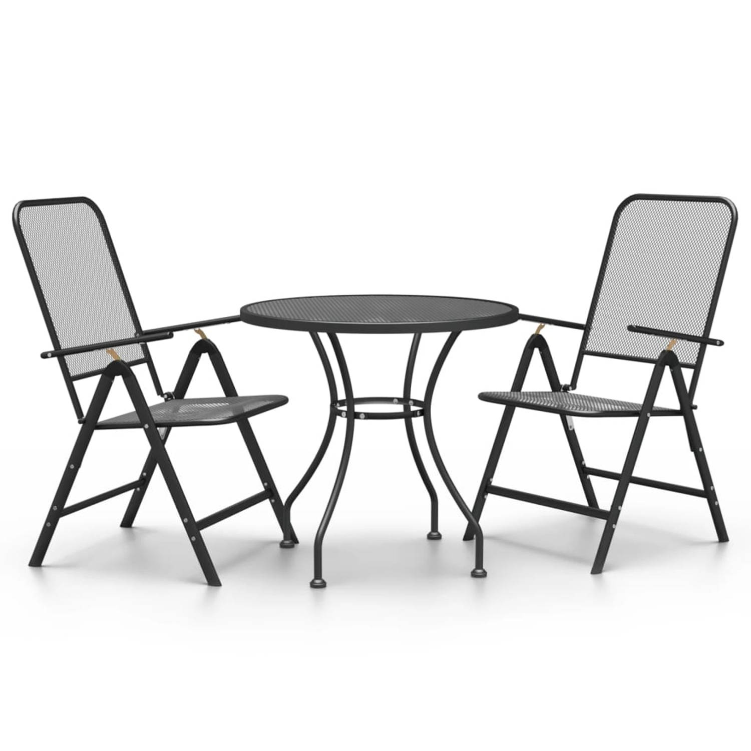 The Living Store Dining Set - Metaalgaas - Verstelbare rugleuning - Inklapbaar - Antraciet