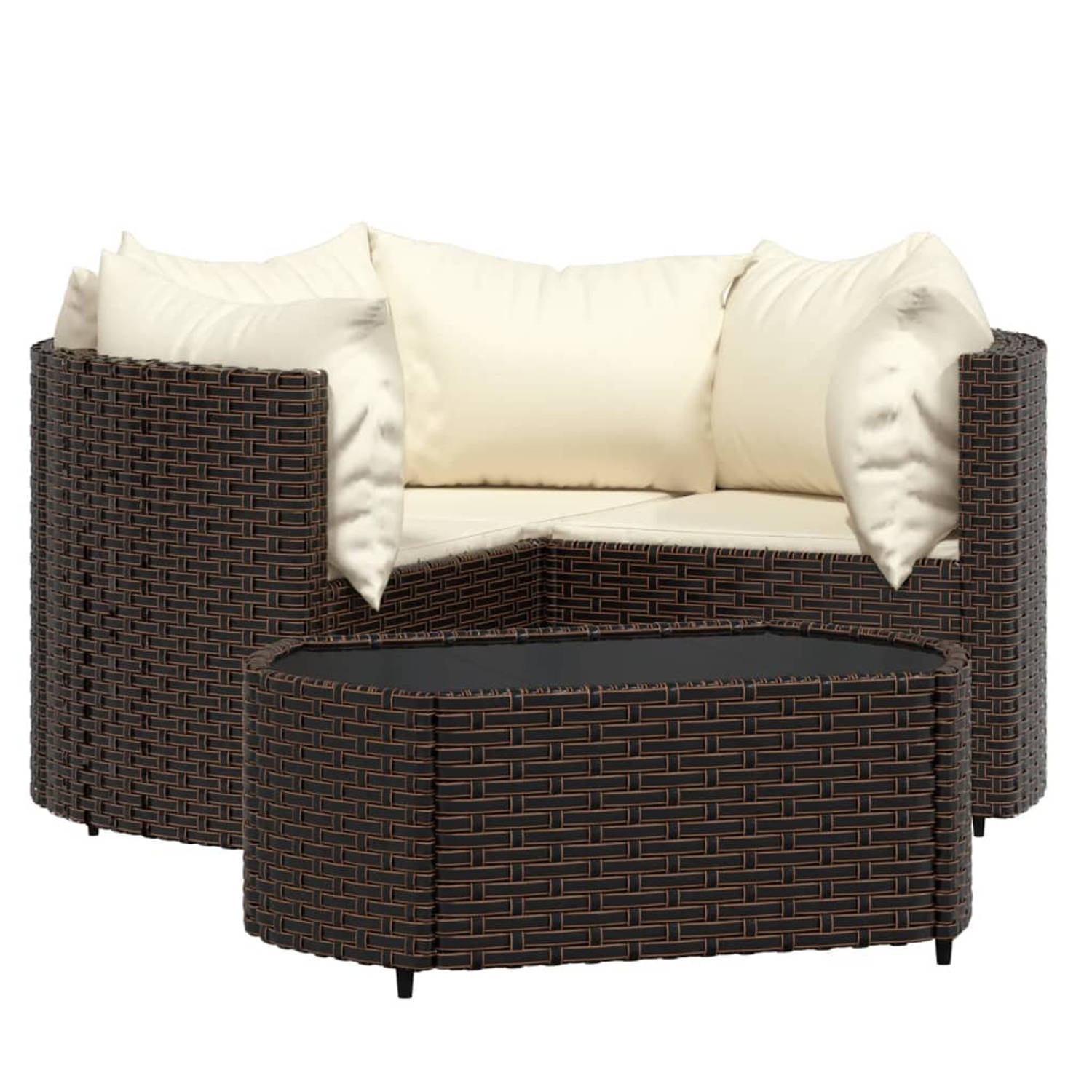 The Living Store Loungehoekbank Bruin - 63x63x57.5 cm - Inclusief kussens en tafel