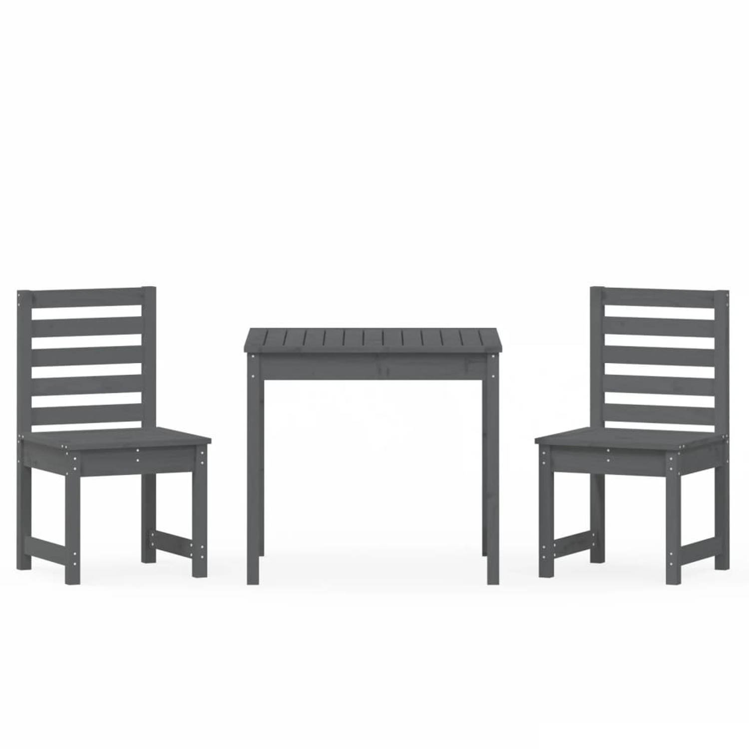 The Living Store Bistroset - Massief grenenhout - 82.5 x 82.5 x 76 cm - Grijs