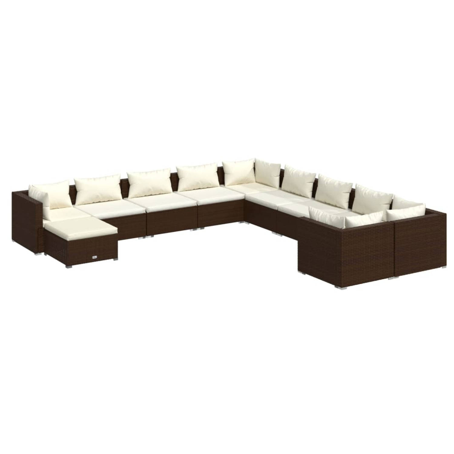 The Living Store Poly rattan loungeset - Modulair design - Weer- en waterbestendig - Hoogwaardig materiaal - Stevig frame - Comfortabele kussens - Bruin - Crème - 70x70x60.5cm - Th