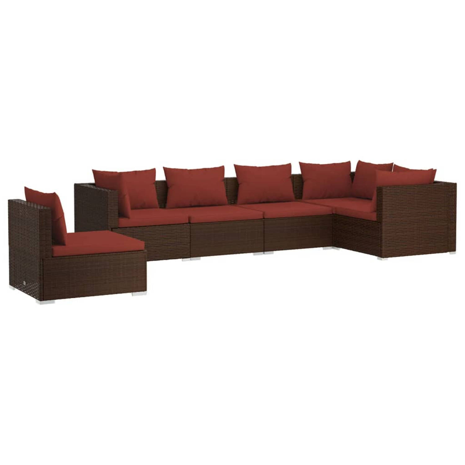 The Living Store 6-delige Loungeset met kussens poly rattan bruin - Tuinset