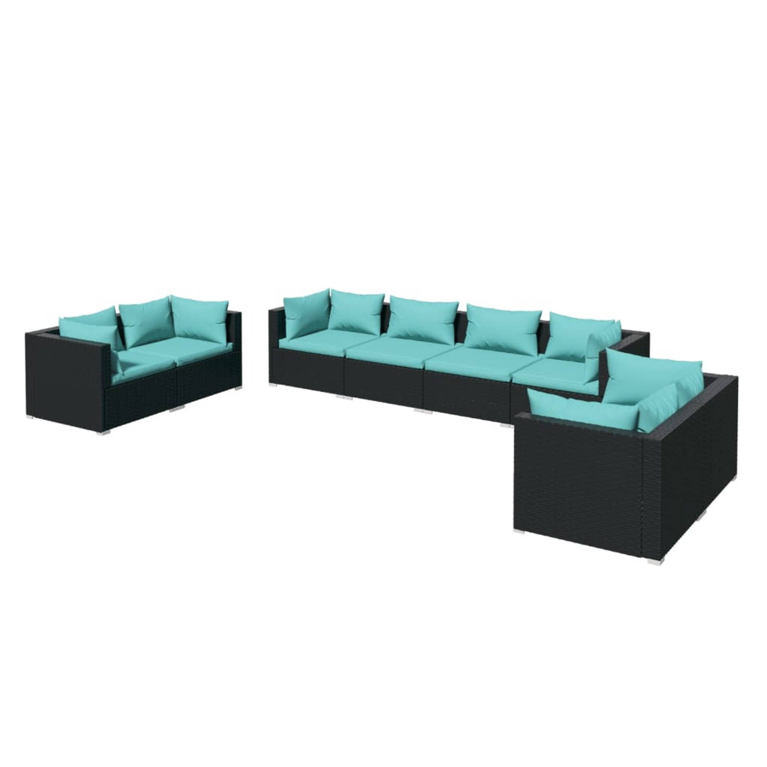 The Living Store 8-delige Loungeset met kussens poly rattan zwart - Tuinset