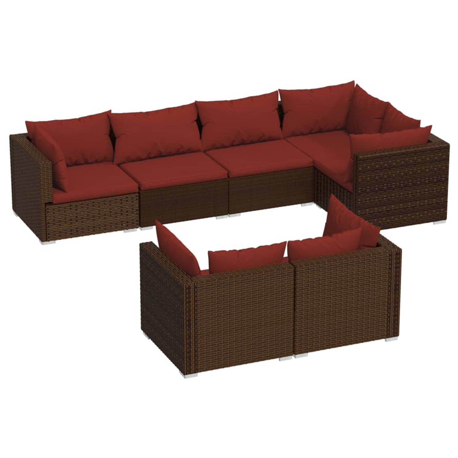 The Living Store 7-delige Loungeset met kussens poly rattan bruin - Tuinset