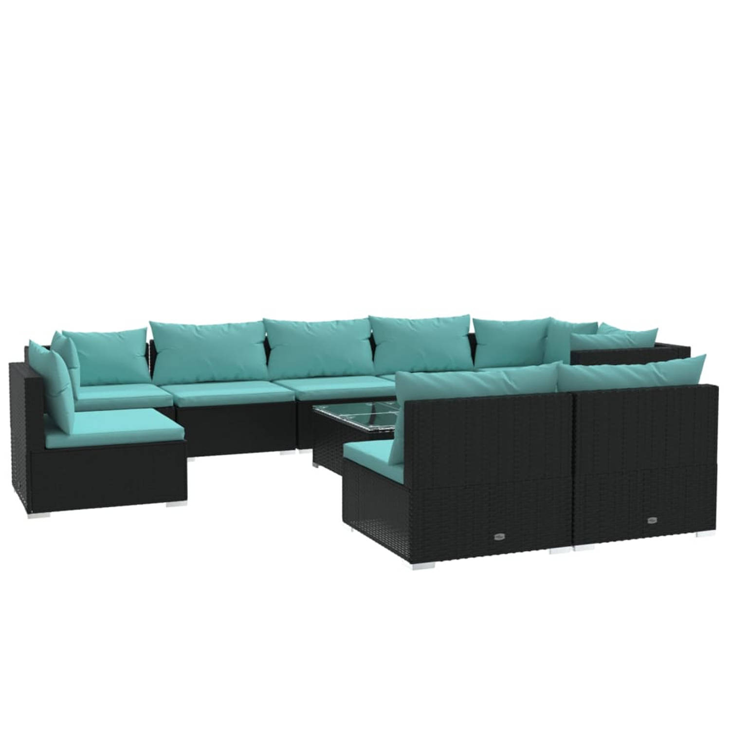 The Living Store Lounge Poly Rattan - Black - Waterproof - Modular Design - Comfortable Cushions