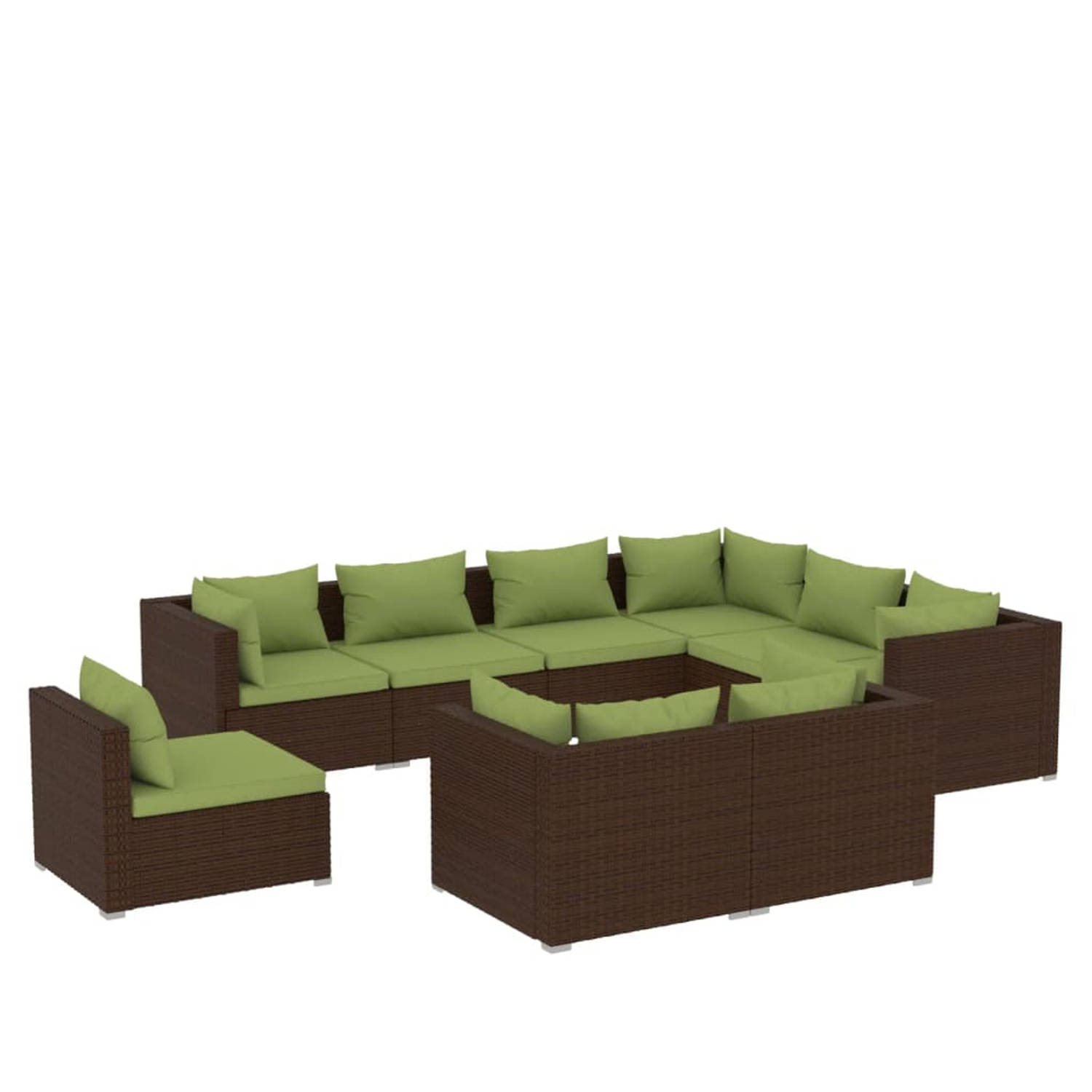 The Living Store 9-delige Loungeset met kussens poly rattan bruin - Tuinset