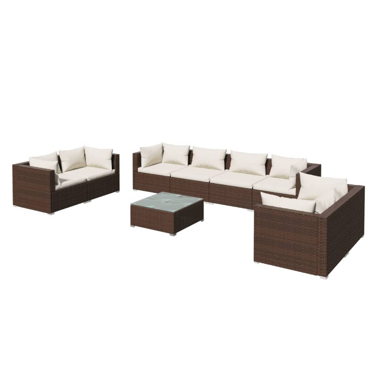 The Living Store Loungeset Atlantis - Bruin - Modulair - Waterdicht PE-rattan - Stalen frame