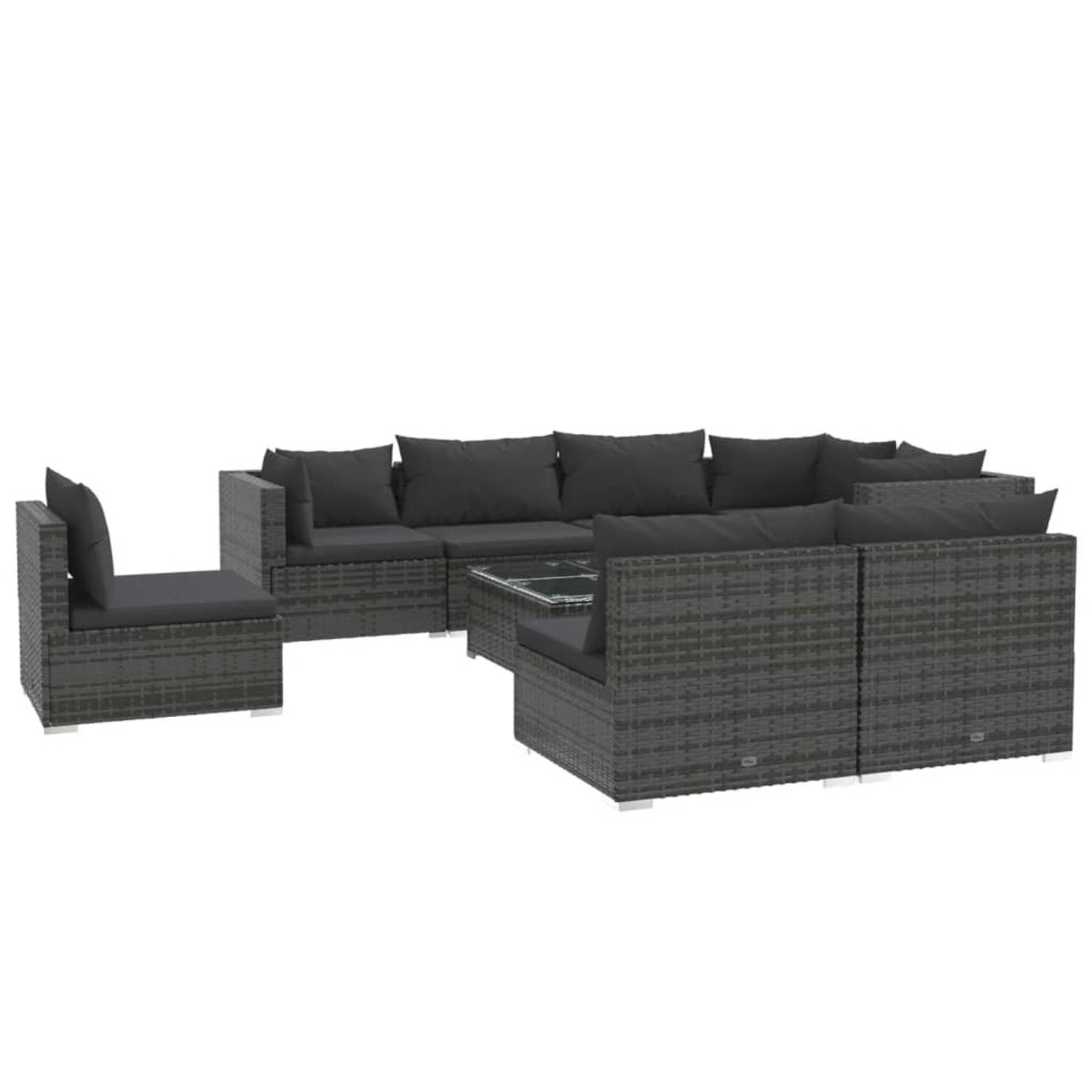 The Living Store Loungeset Poly Rattan - Grijs - Modulair Design