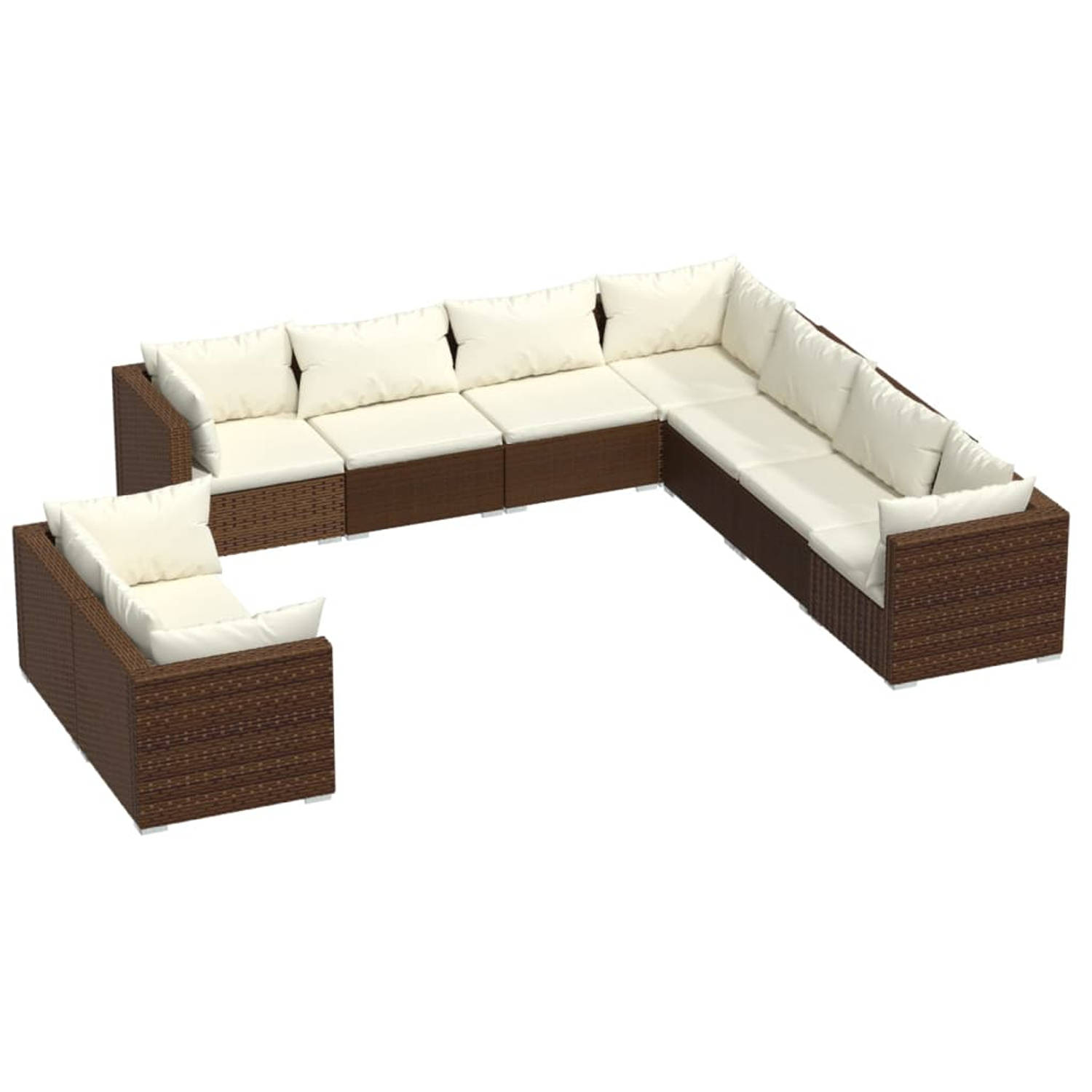 The Living Store 9-delige Loungeset met kussens poly rattan bruin - Tuinset