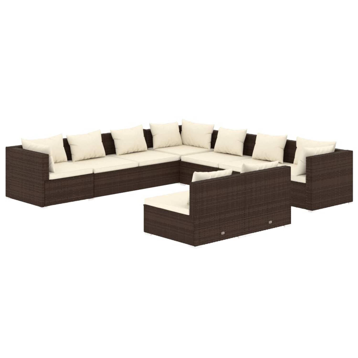 The Living Store Loungeset Poly Rattan - 70x70x60.5 cm - Bruin - Crème