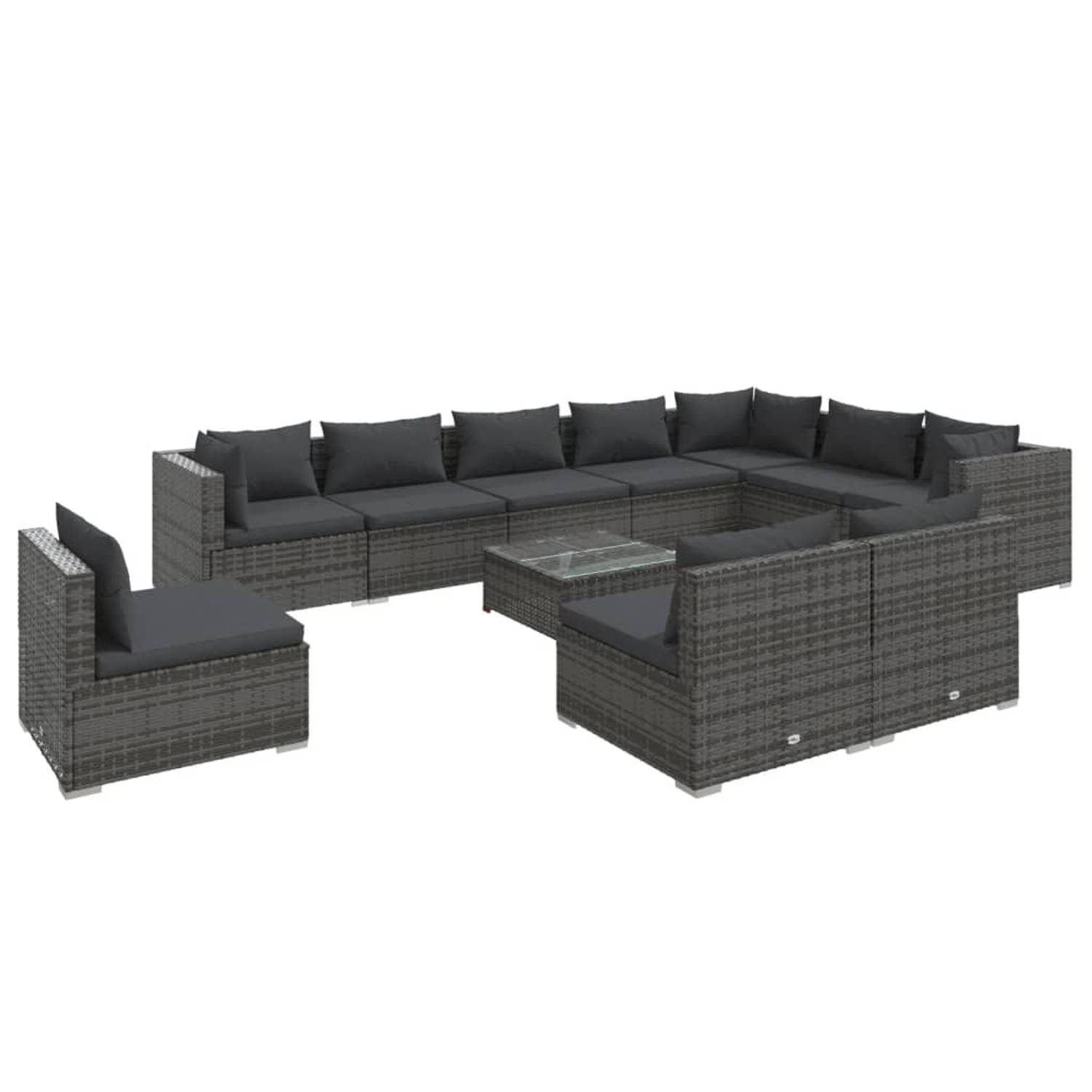 The Living Store Loungeset - Poly Rattan - Grijs - Hoekbank (70x70x60.5cm) - Modulair Design