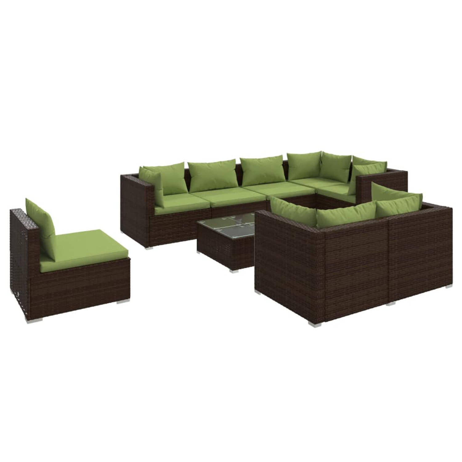 The Living Store Loungeset - Poly rattan - Bruin - Met comfortabele kussens - Modulair design - Waterbestendig