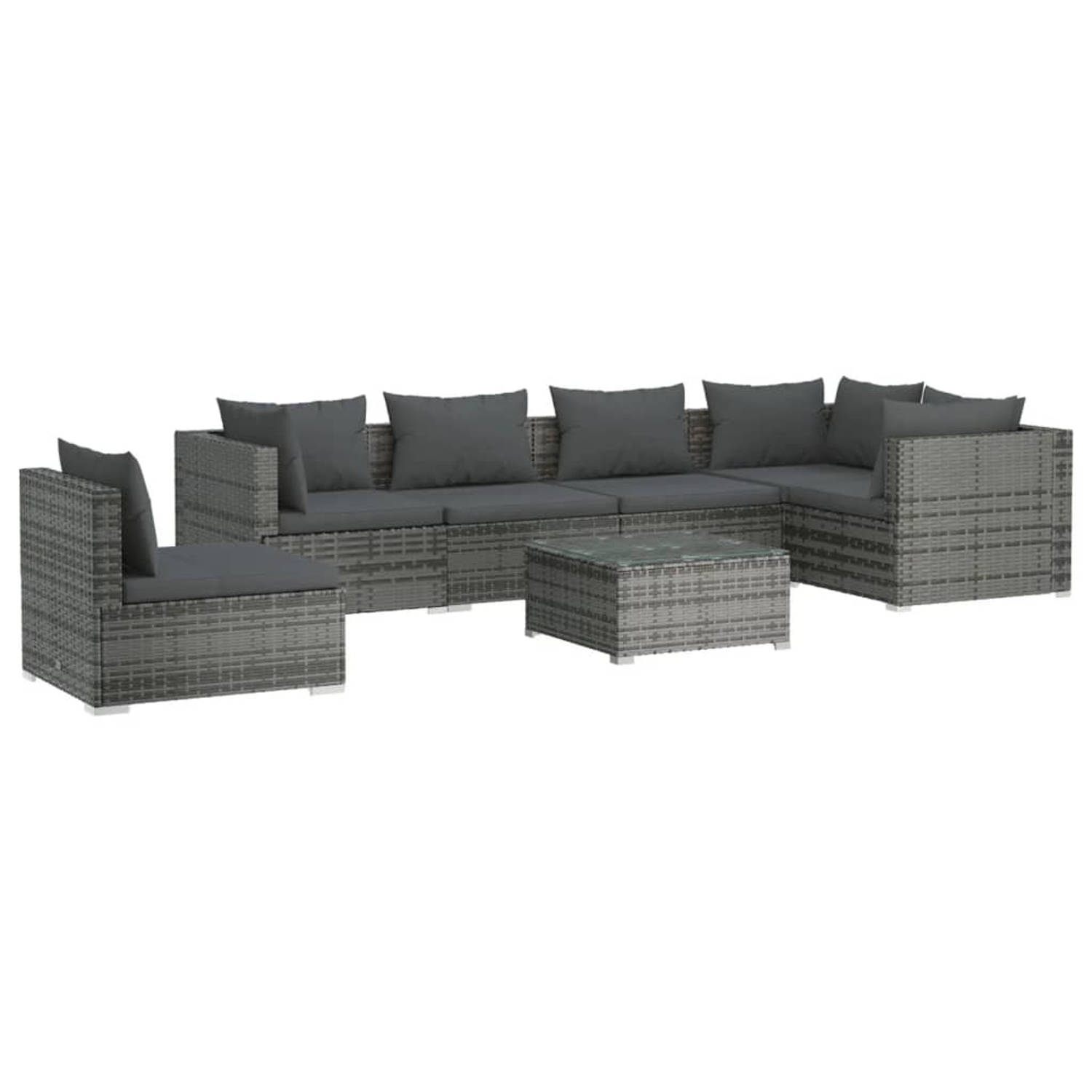 The Living Store Loungeset name Grijs 3-hoekbank 3-middenbank - 70x70x60.5cm - Inclusief kussens - Modulair design