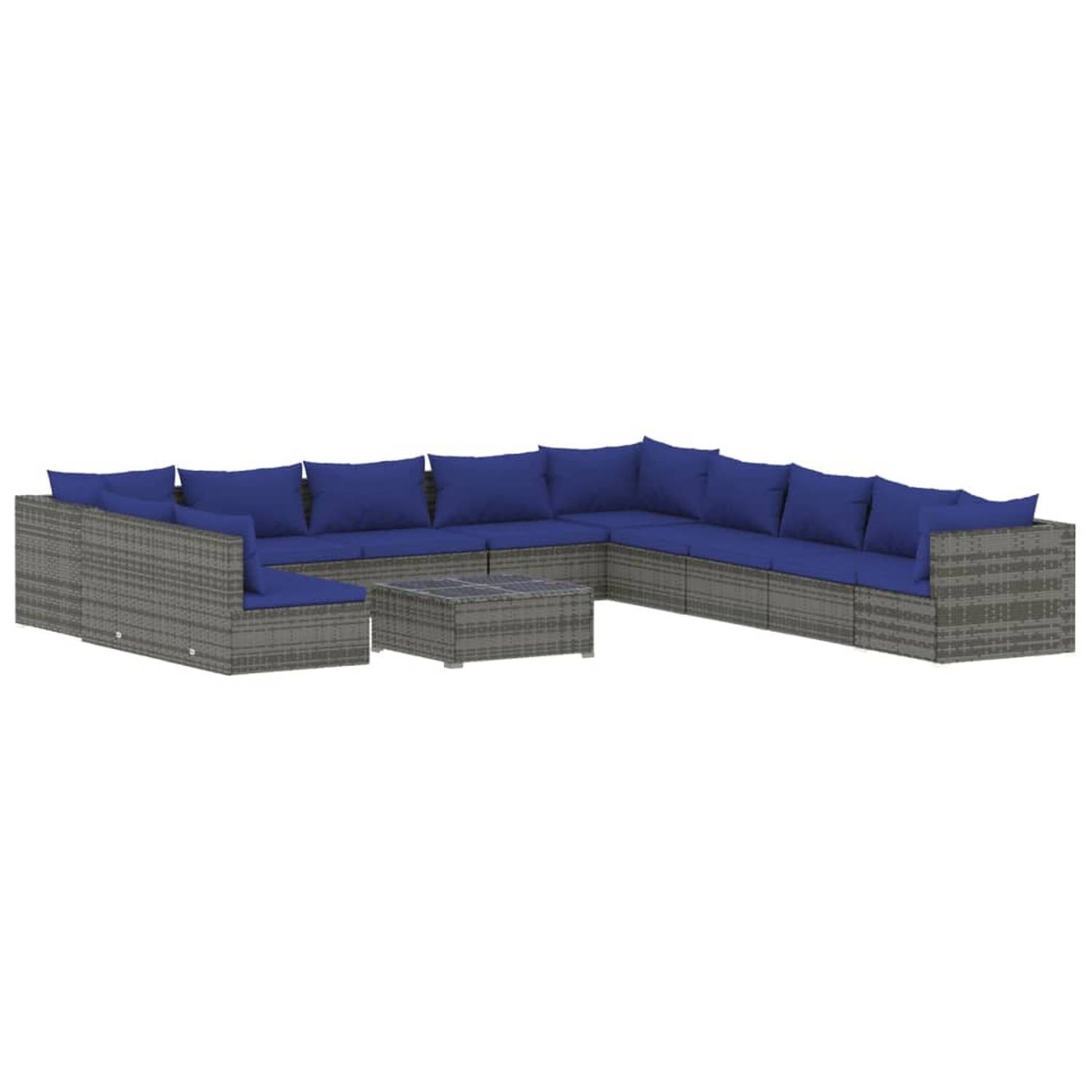 The Living Store Loungeset - Poly Rattan - Grijs - 3 hoekbanken - 8 middenbanken - Waterbestendig materiaal