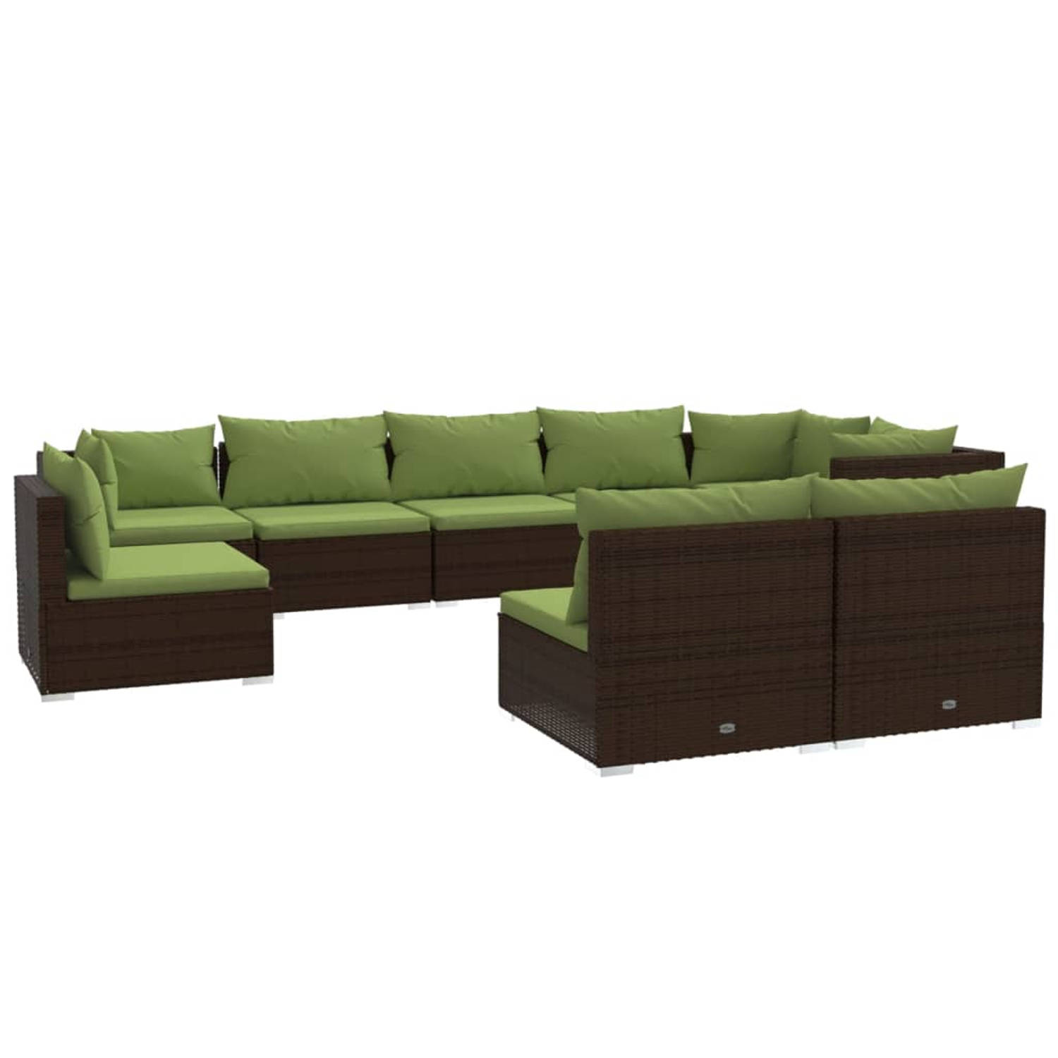 The Living Store Loungeset - Poly Rattan - Bruin - 3 hoekbank - 6 middenbank (70x70x60.5cm) - 9 zitkussen (63x63x6cm) - 12 rugkussen (63/53x40.5cm)