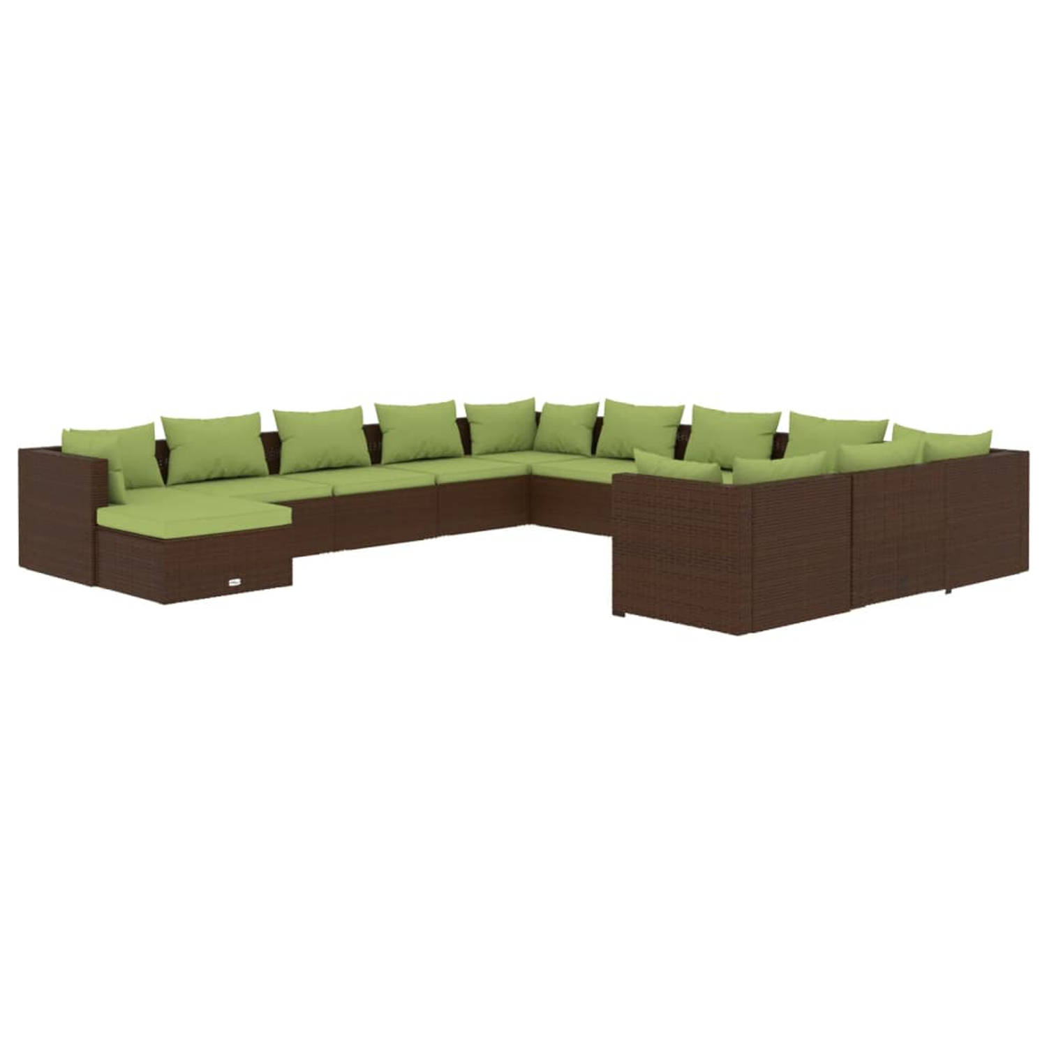 The Living Store Poly Rattan Loungeset - Bruin - 70 x 70 x 60.5 cm - Inclusief Kussens - Modulair Design