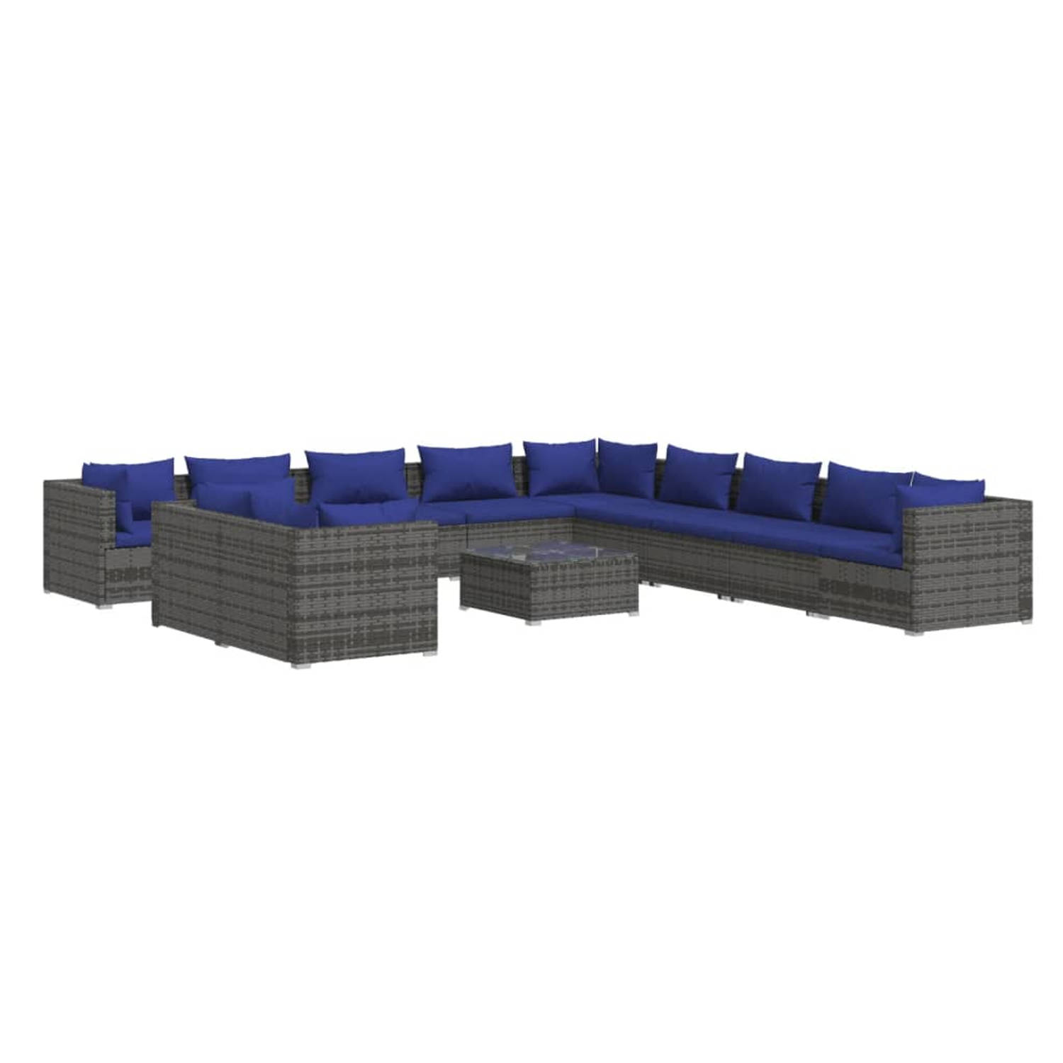 The Living Store Lounge Set - Poly Rattan - Grijs - Tafel- 60x60x30 cm - Hoekbank- 70x70x60.5 cm - Kussens- 63x63x6 cm