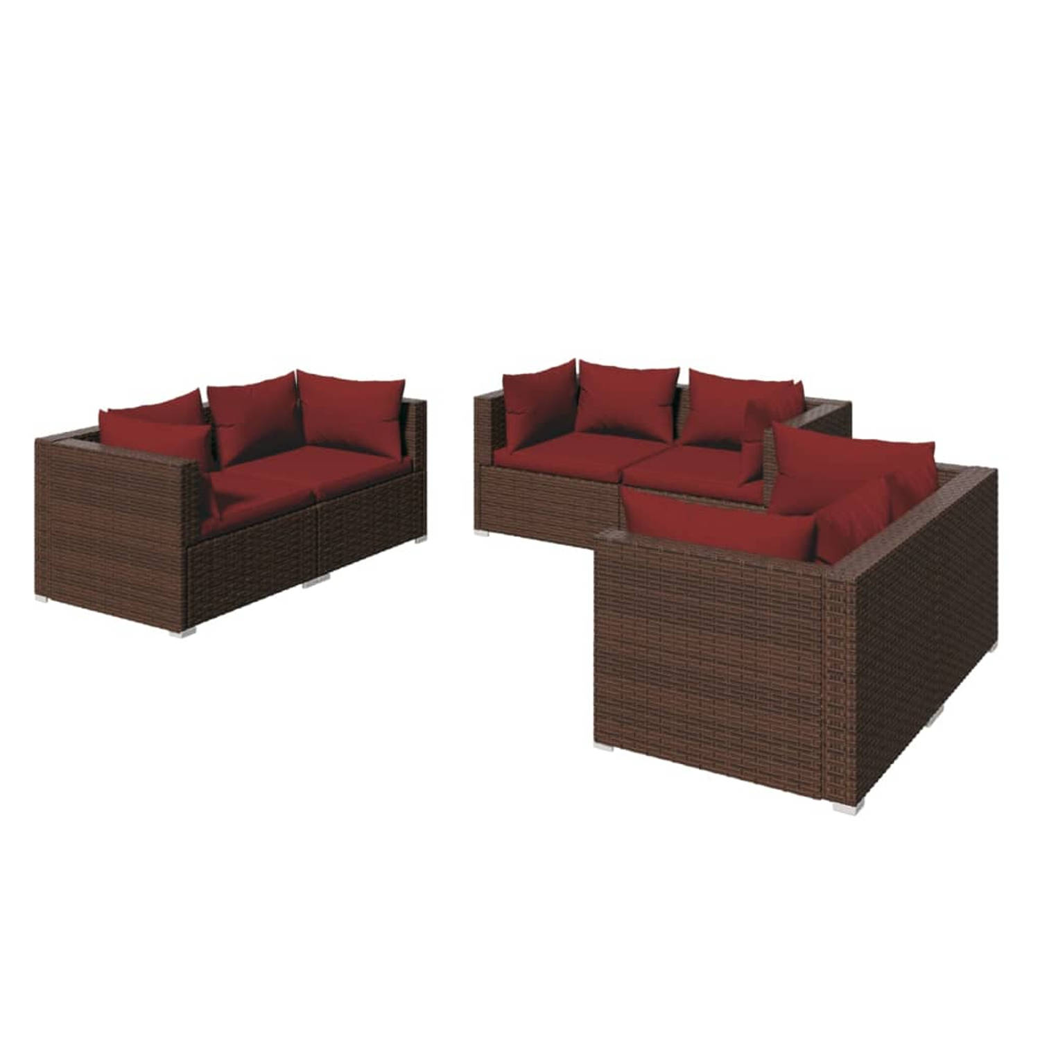 The Living Store Loungeset - Bruin - PE-rattan - Stalen frame - Modulair design - Hoekbank 70x70x60.5 - Zitkussen 63x63x6 - Rugkussen 63/53x40.5 - Zithoogte 30cm - Montage vereist