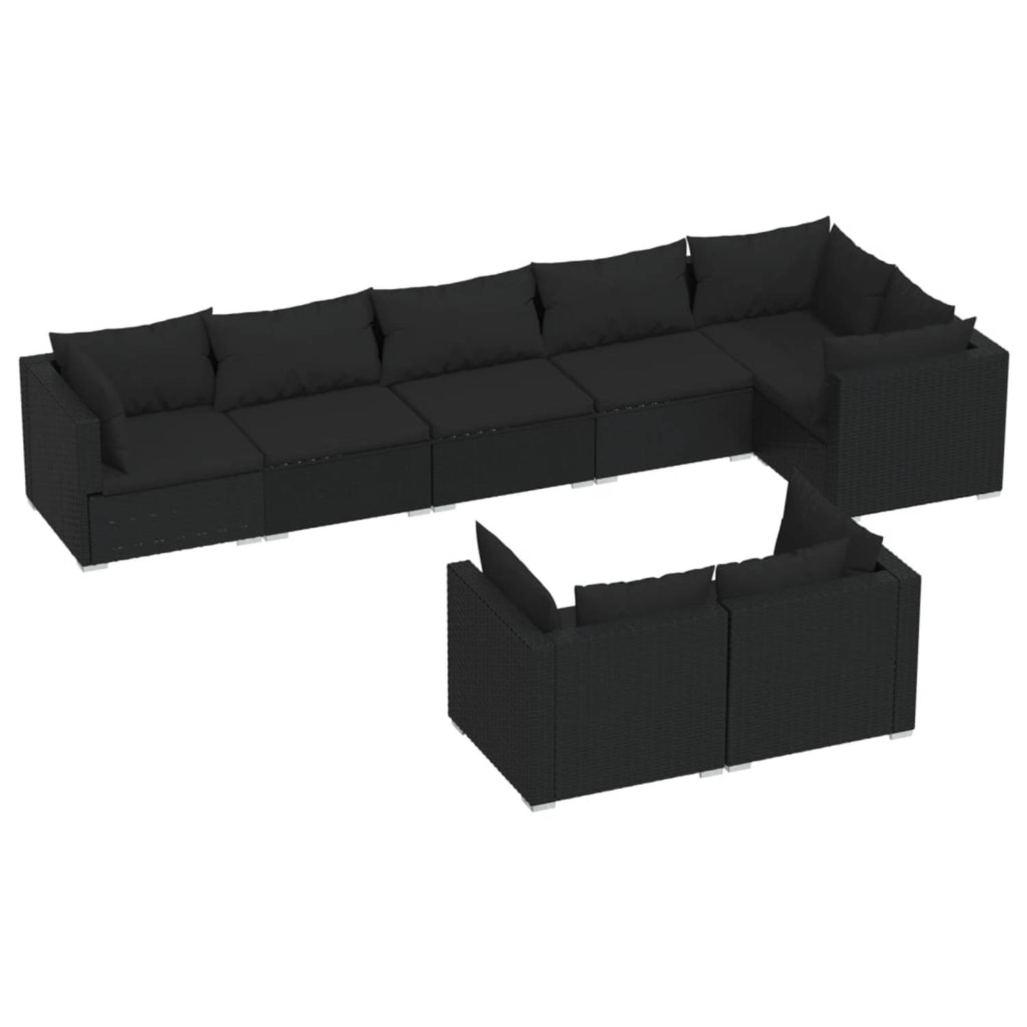 The Living Store Loungeset PE-rattan - zwart - 70 x 70 x 60.5 cm - modulair design