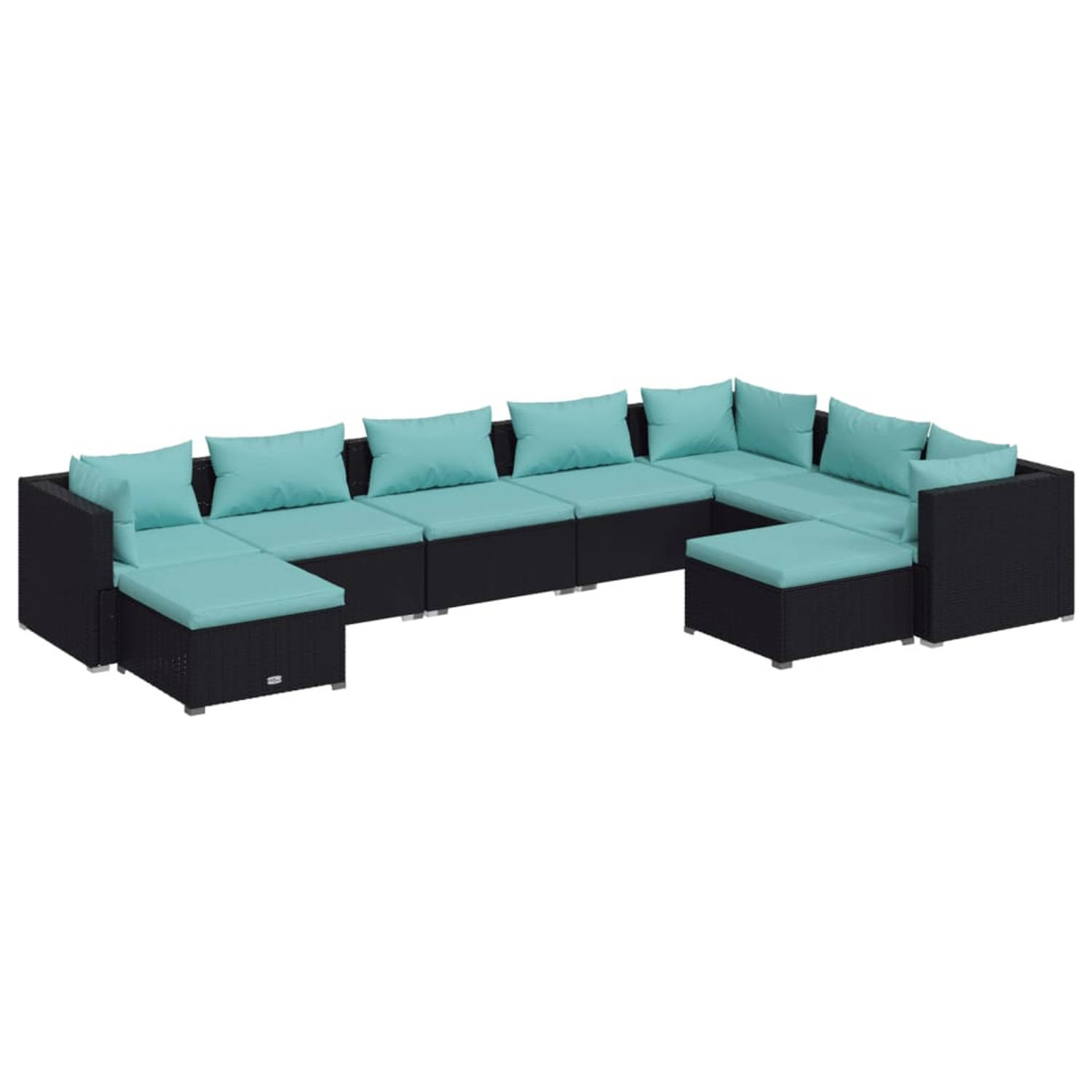 The Living Store Poly Rattan Loungeset - Zwart - Modulair design - Hoogwaardig materiaal - Stevig frame - Comfortabele
