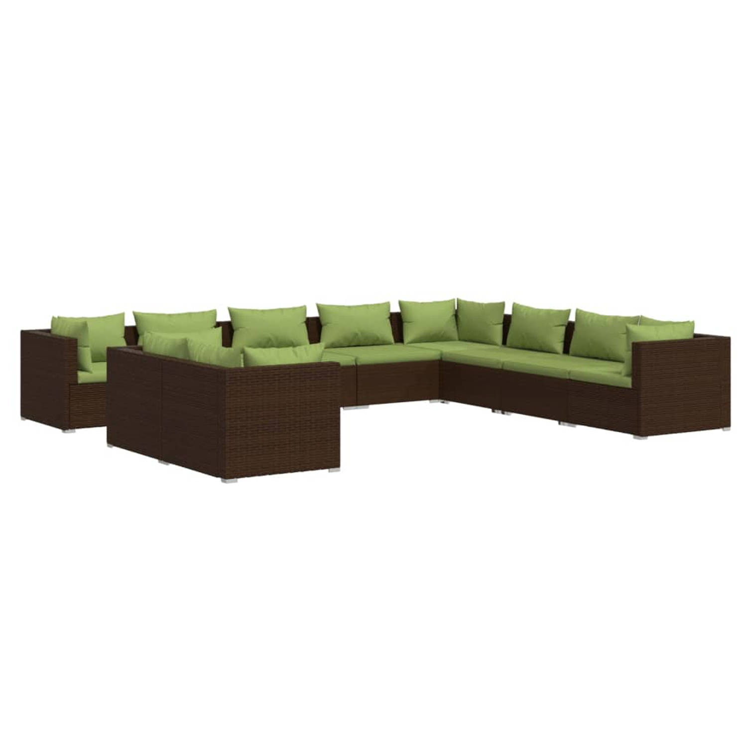 The Living Store 10-delige Loungeset met kussens poly rattan bruin - Tuinset