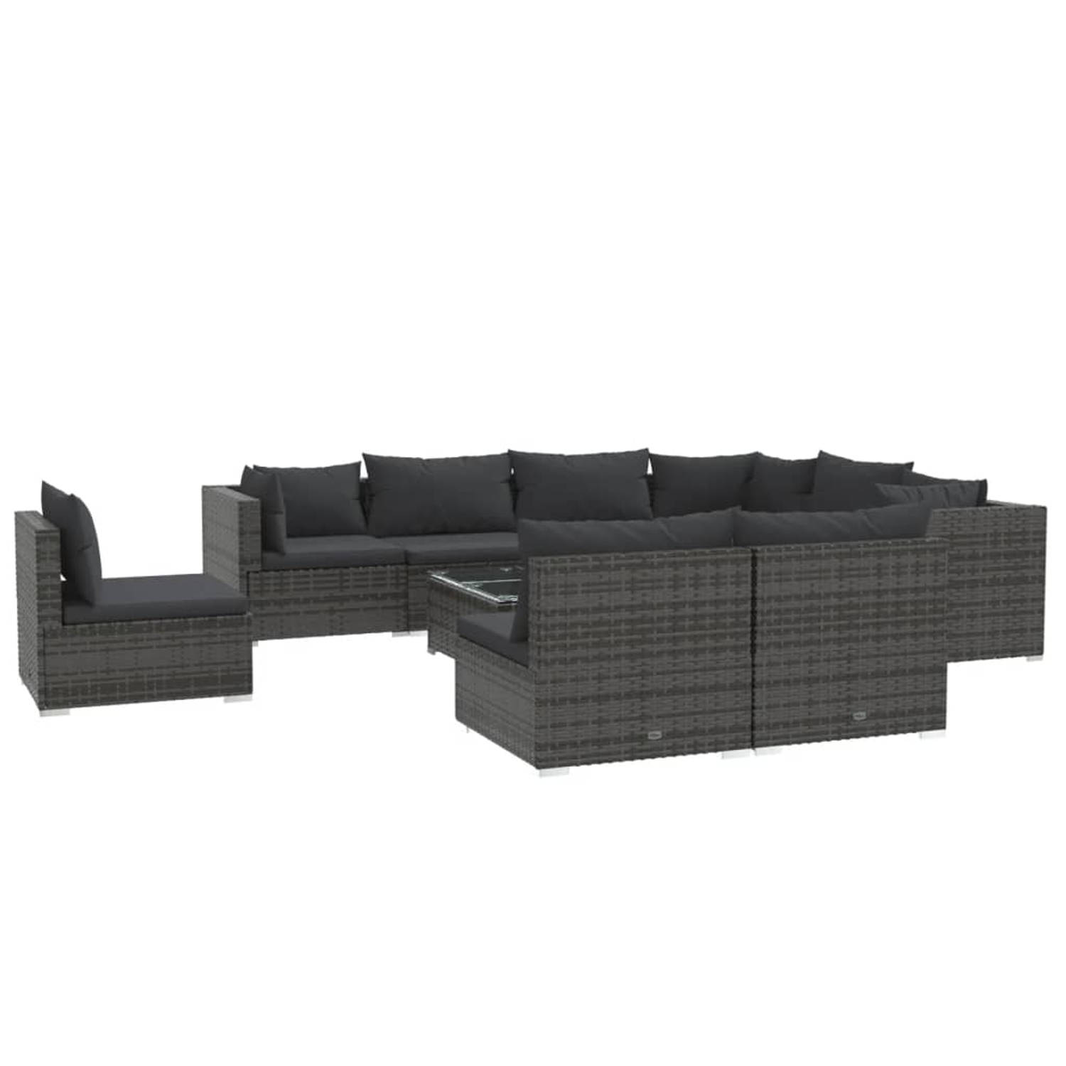 The Living Store Loungeset - Poly rattan - Grijs - 60 x 60 x 30 cm - Waterbestendig - Modulair design