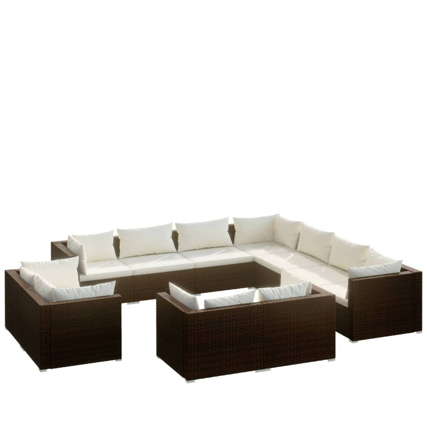 The Living Store Loungeset Poly Rattan - 11-delig - Bruin - Hoogwaardig materiaal - Stevig frame - Optimaal zitcomfort