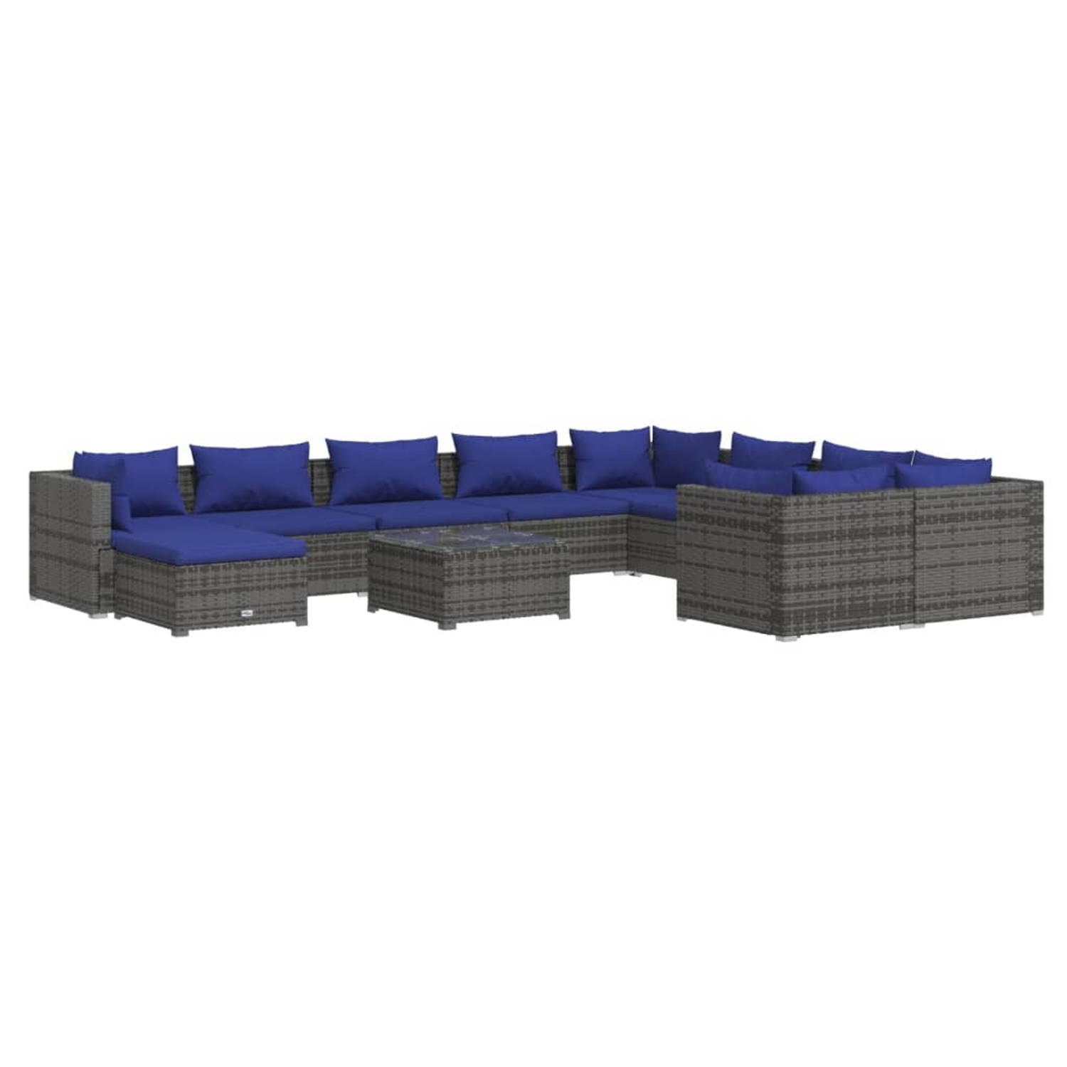 The Living Store Poly Rattan Loungeset - Grijs - 4 hoekbank - 5 middenbank - 1 voetenbank - 1 tafel