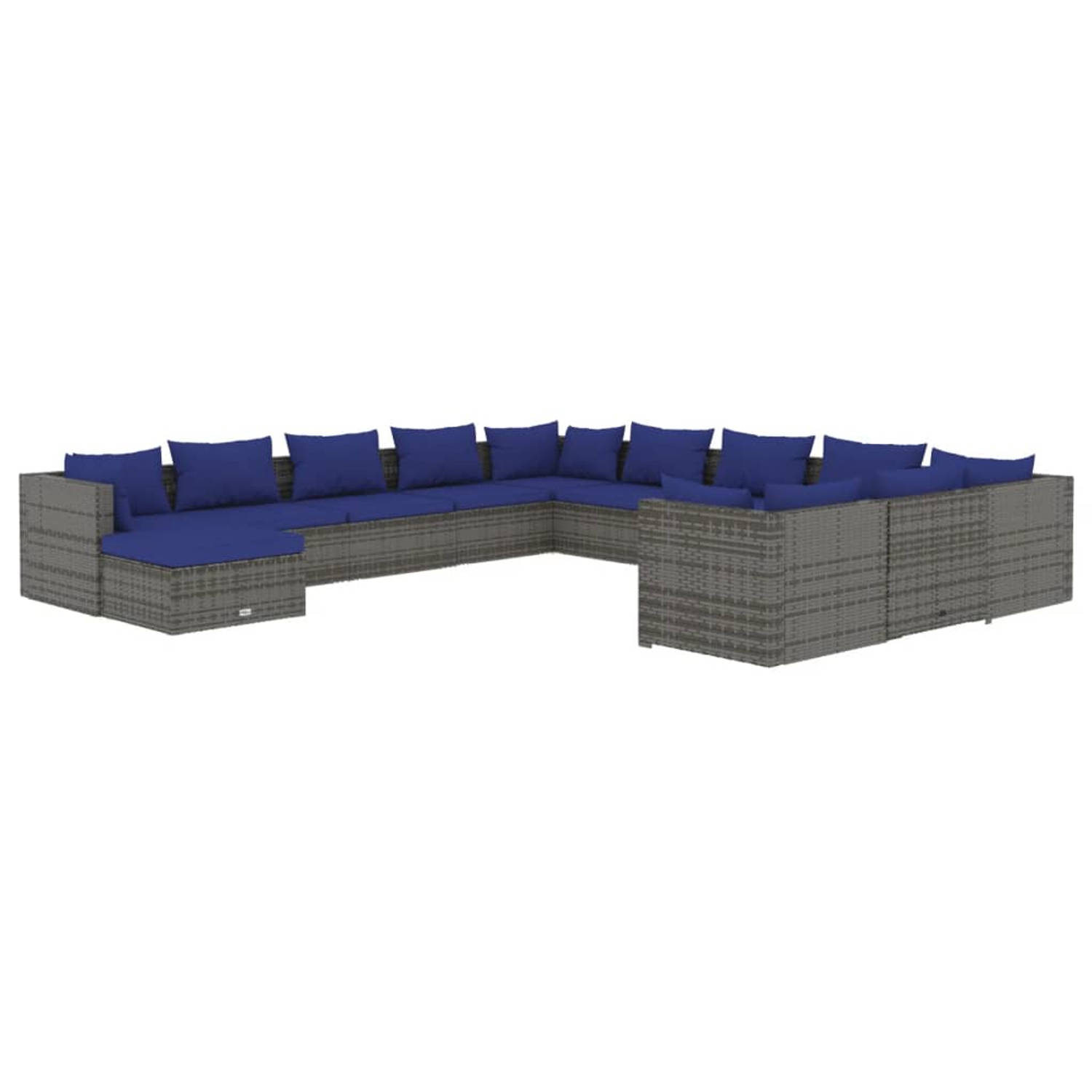 The Living Store Loungeset Poly Rattan - Grijs - 70x70x60.5 cm - Weerbestendig - Modulair Design