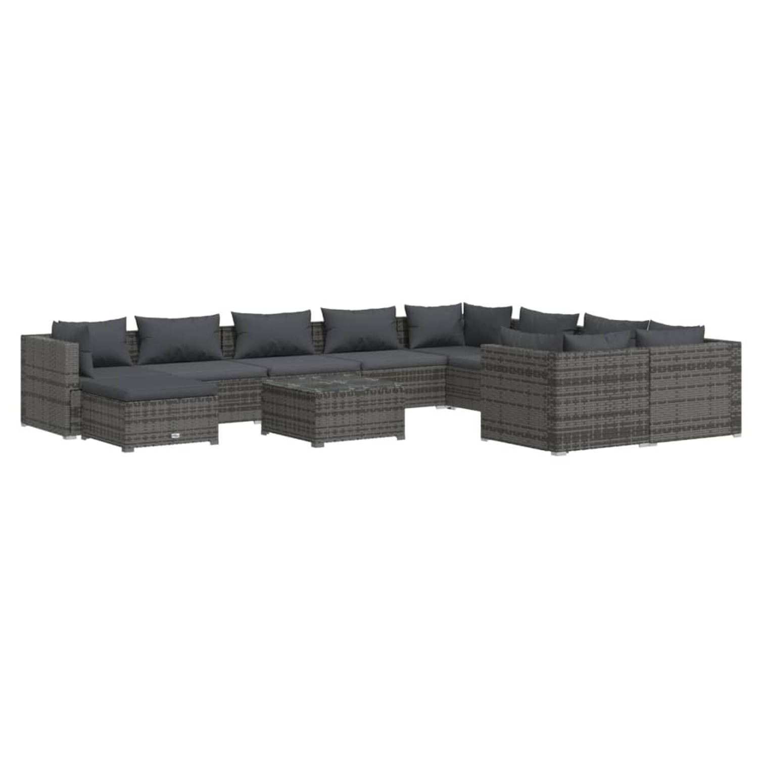 The Living Store Poly Rattan Loungeset - Grijs - 70 x 70 x 60.5 cm - Modulair Design