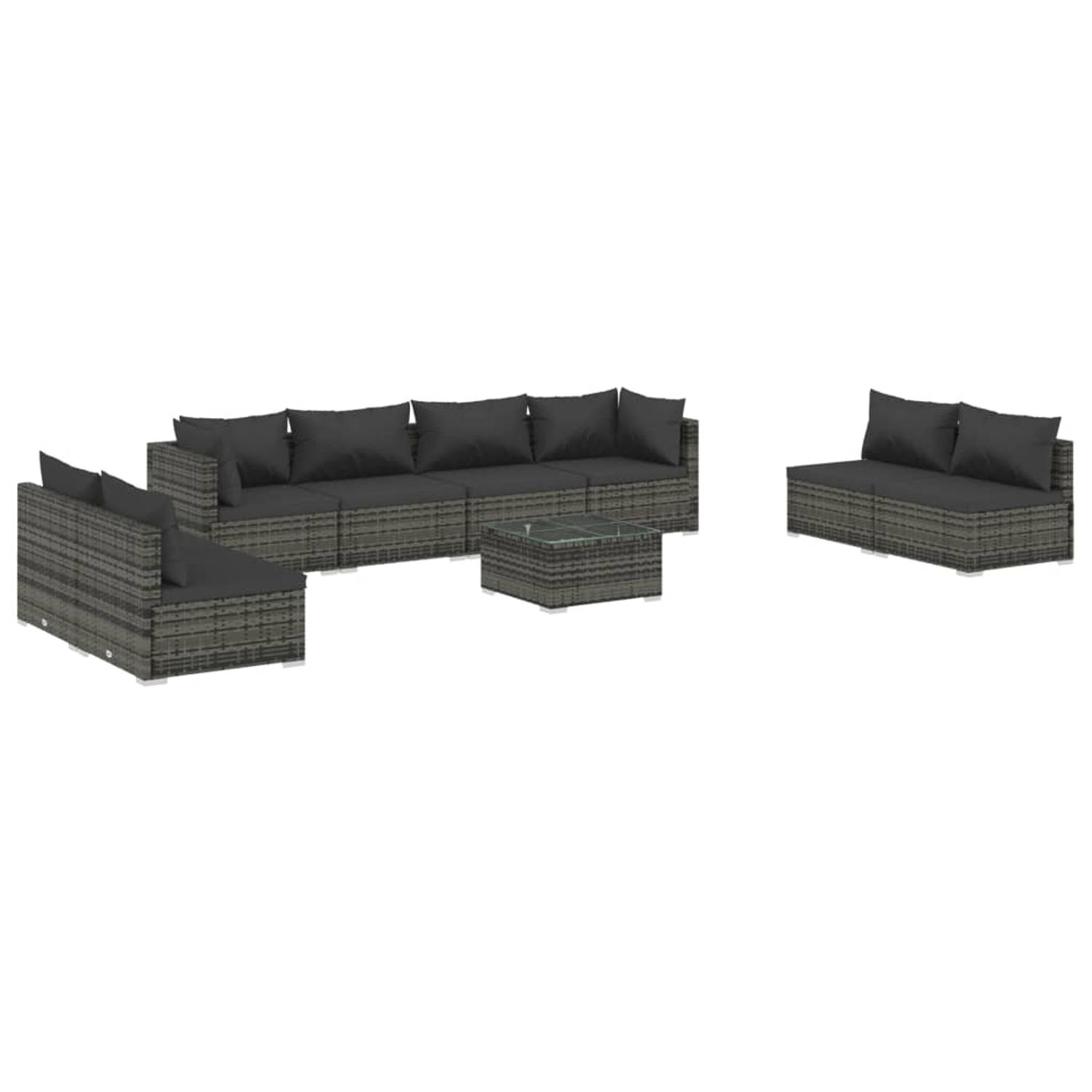 The Living Store Loungeset - Modular Grey Rattan - Steel Frame - Cushions Included
