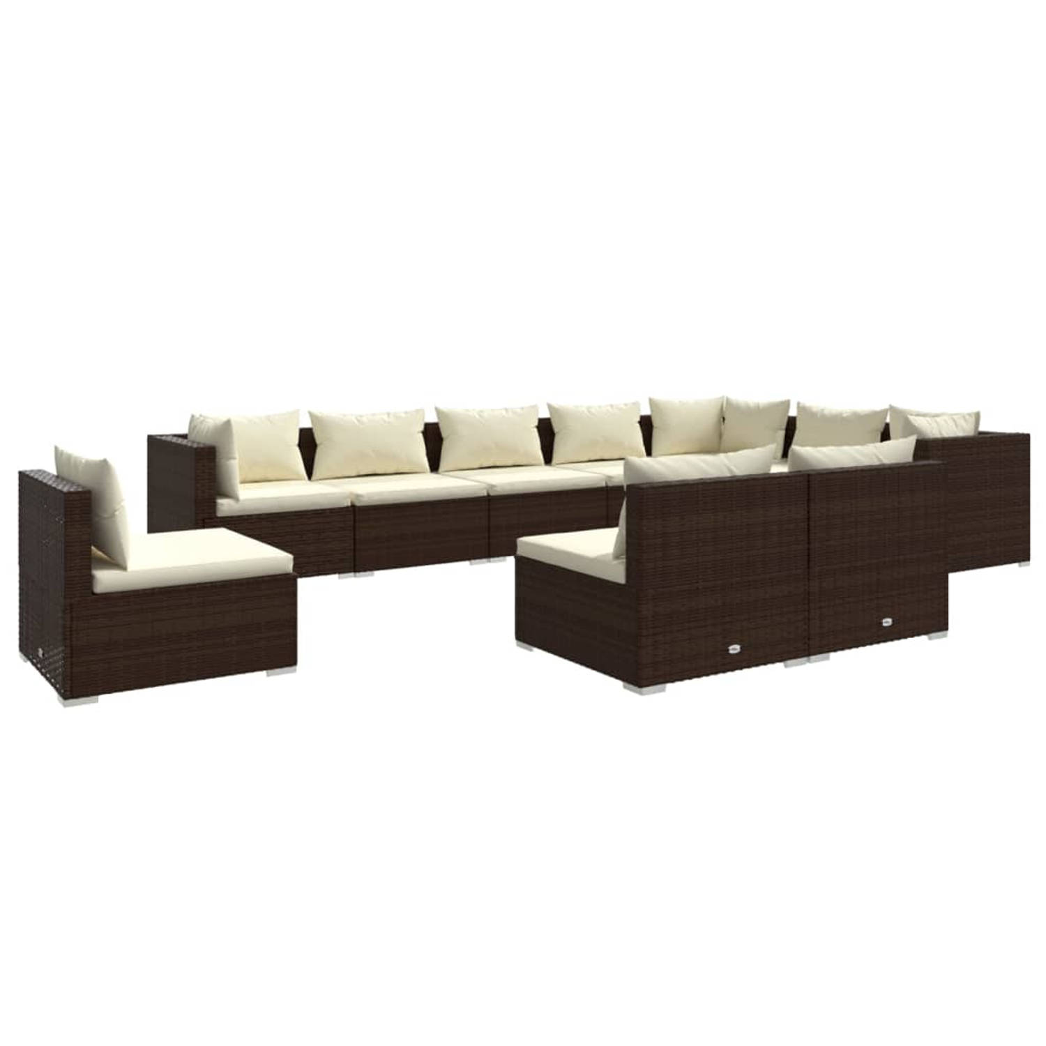 The Living Store Loungeset Poly Rattan - Bruin - Modulair Design - Waterbestendig - Comfortabele Kussens