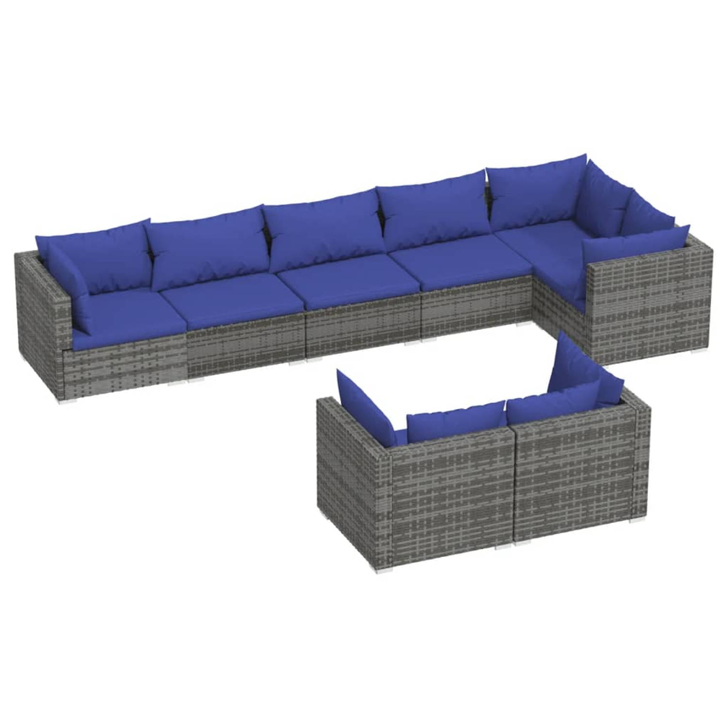 The Living Store Loungeset - Poly Rattan - Grijs - 70x70x60.5 cm - Modulair Design