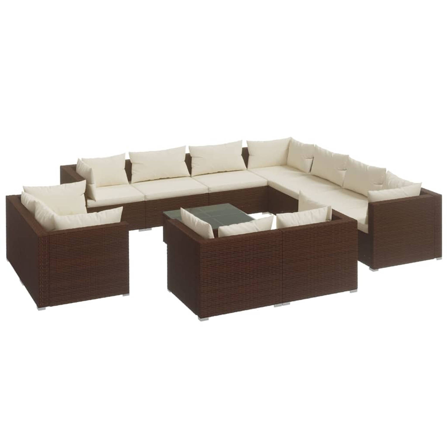 The Living Store Loungeset - Poly Rattan - 12-delig - Bruin - PE-Rattan
