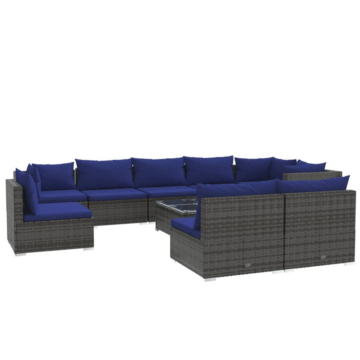 The Living Store Loungeset - Poly Rattan - Grijs - 60x60x30 cm Tafel - Modulair Design