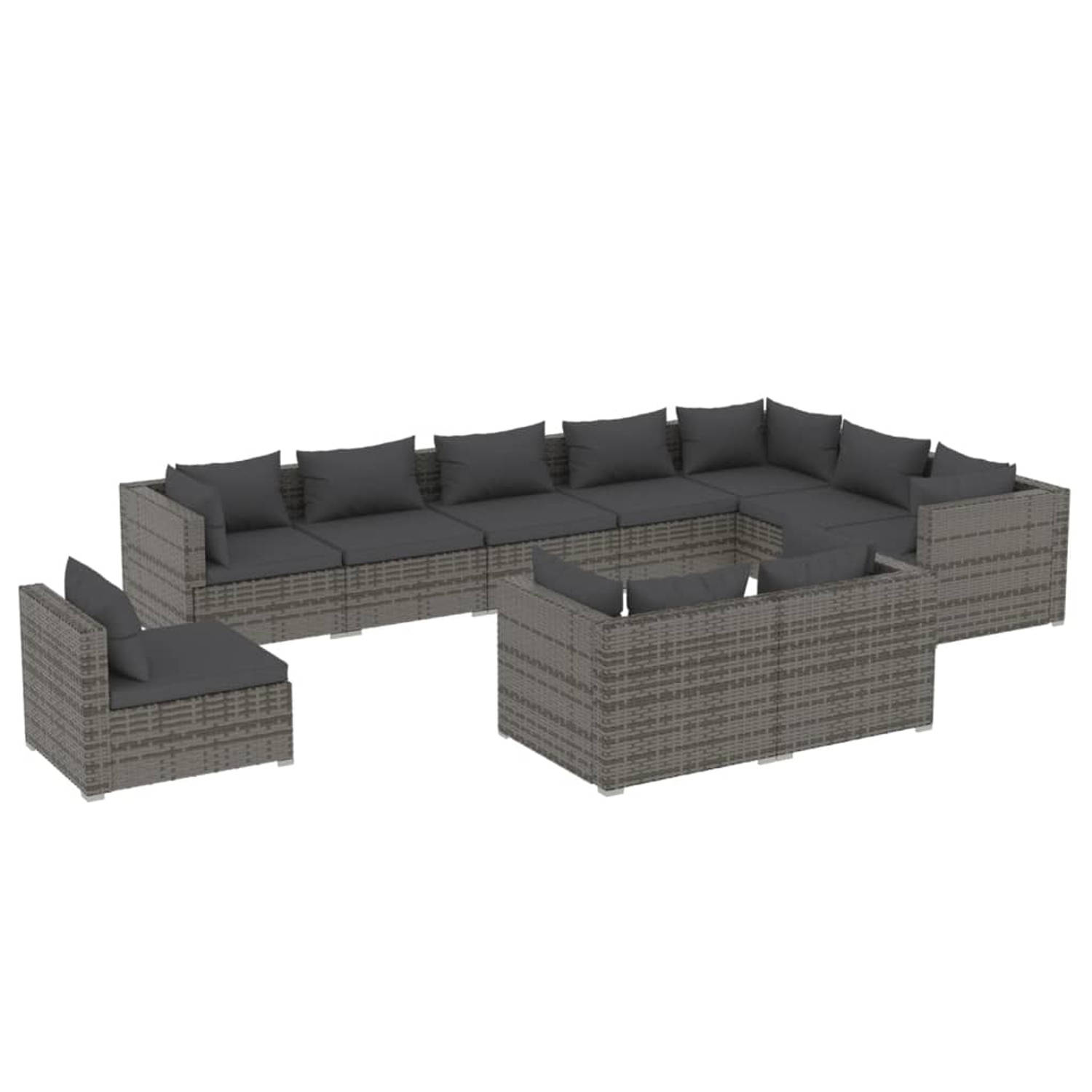 The Living Store Loungeset Poly Rattan Grijs - Stevig frame - Waterbestendig - Modulair design - Comfortabele kussens (150 karakters)