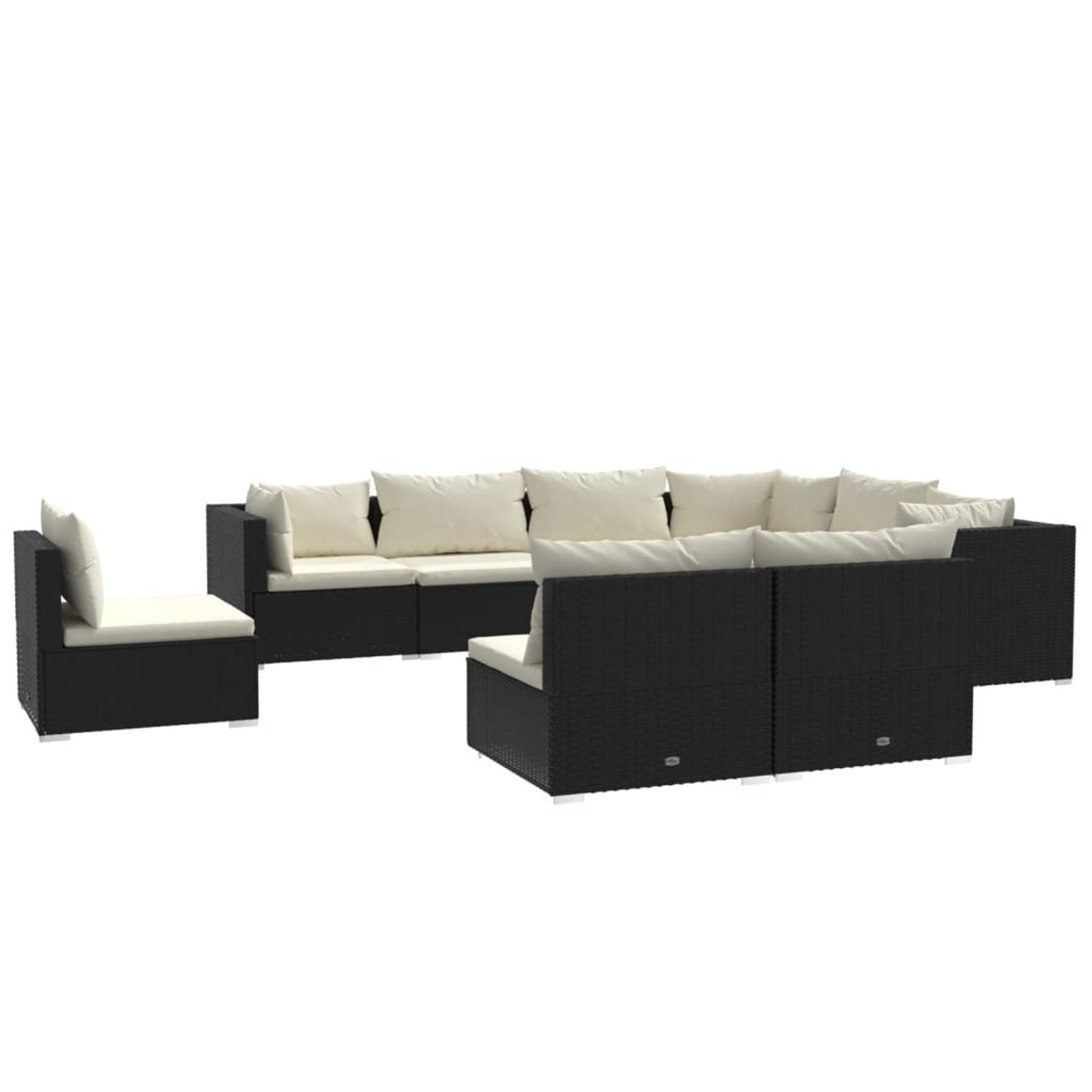 The Living Store Loungeset Poly Rattan - 70x70x60.5 cm - Zwart - Crème kussen