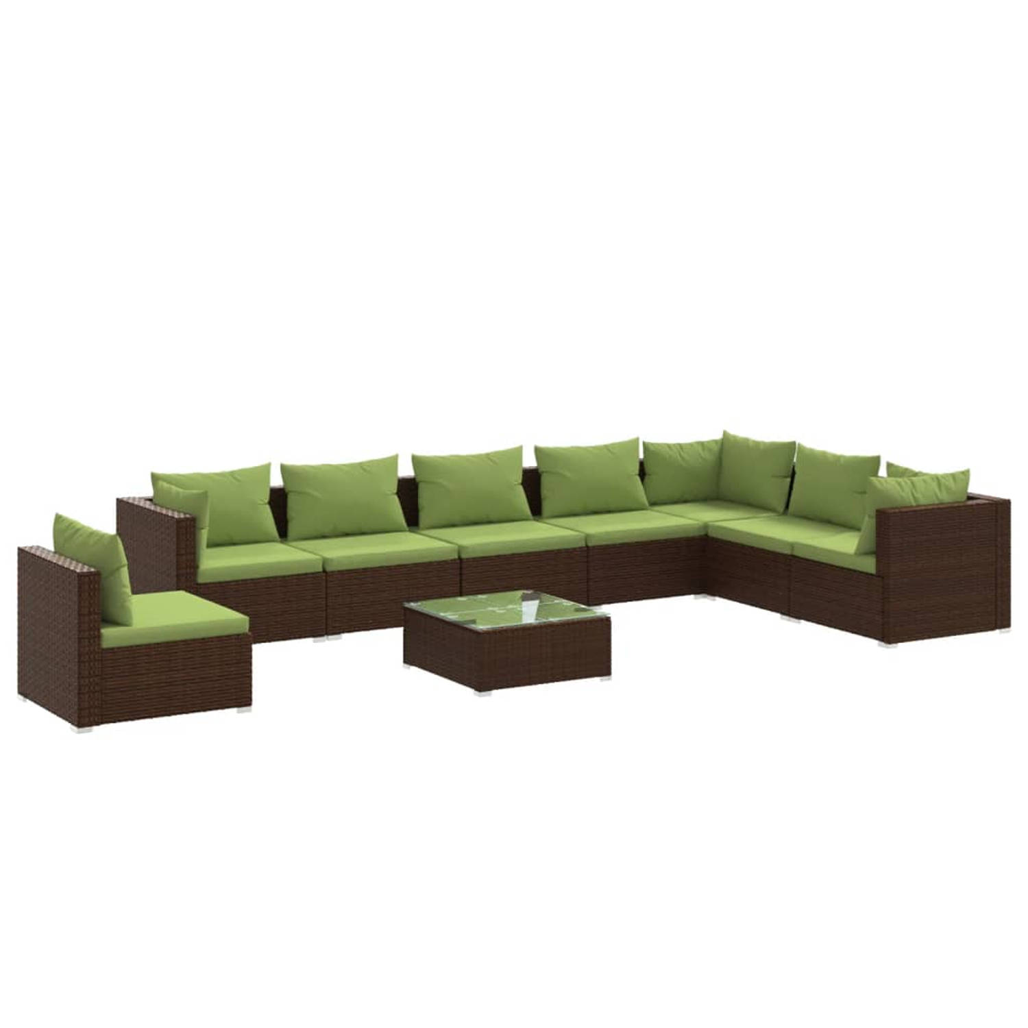 The Living Store Loungeset - Trendy - Tuinmeubelset - Afmeting- 70 x 70 x 60.5 cm - Ken- Modulair design - Kleur- bruin - Kleur kussen- groen