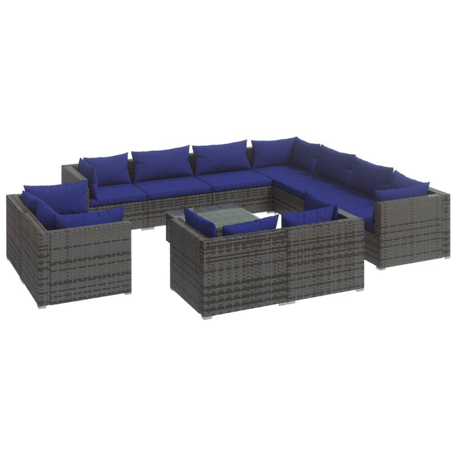 The Living Store Loungeset Poly Rattan - Grijs - 12-delig - Montage vereist