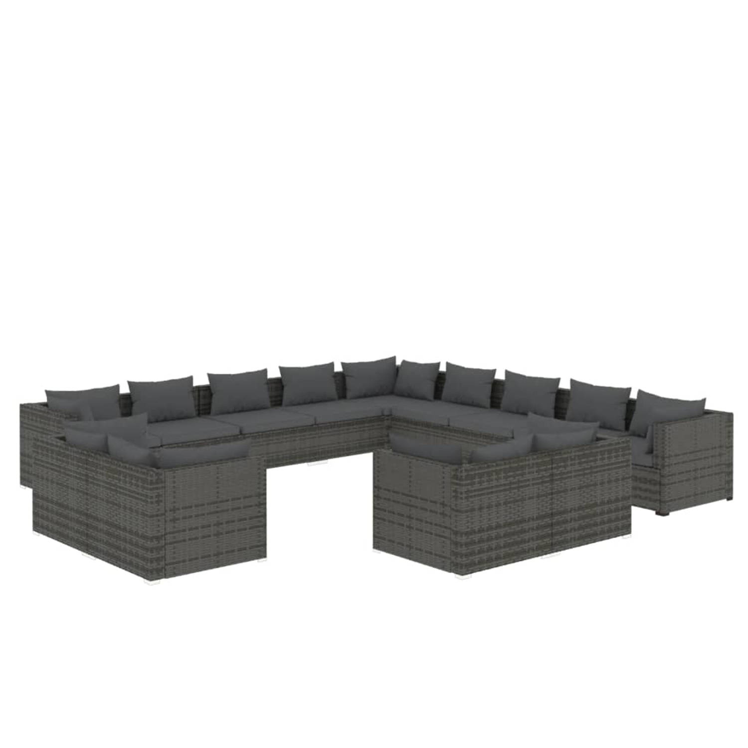 The Living Store Loungeset Poly Rattan - Grijs - 13-delig