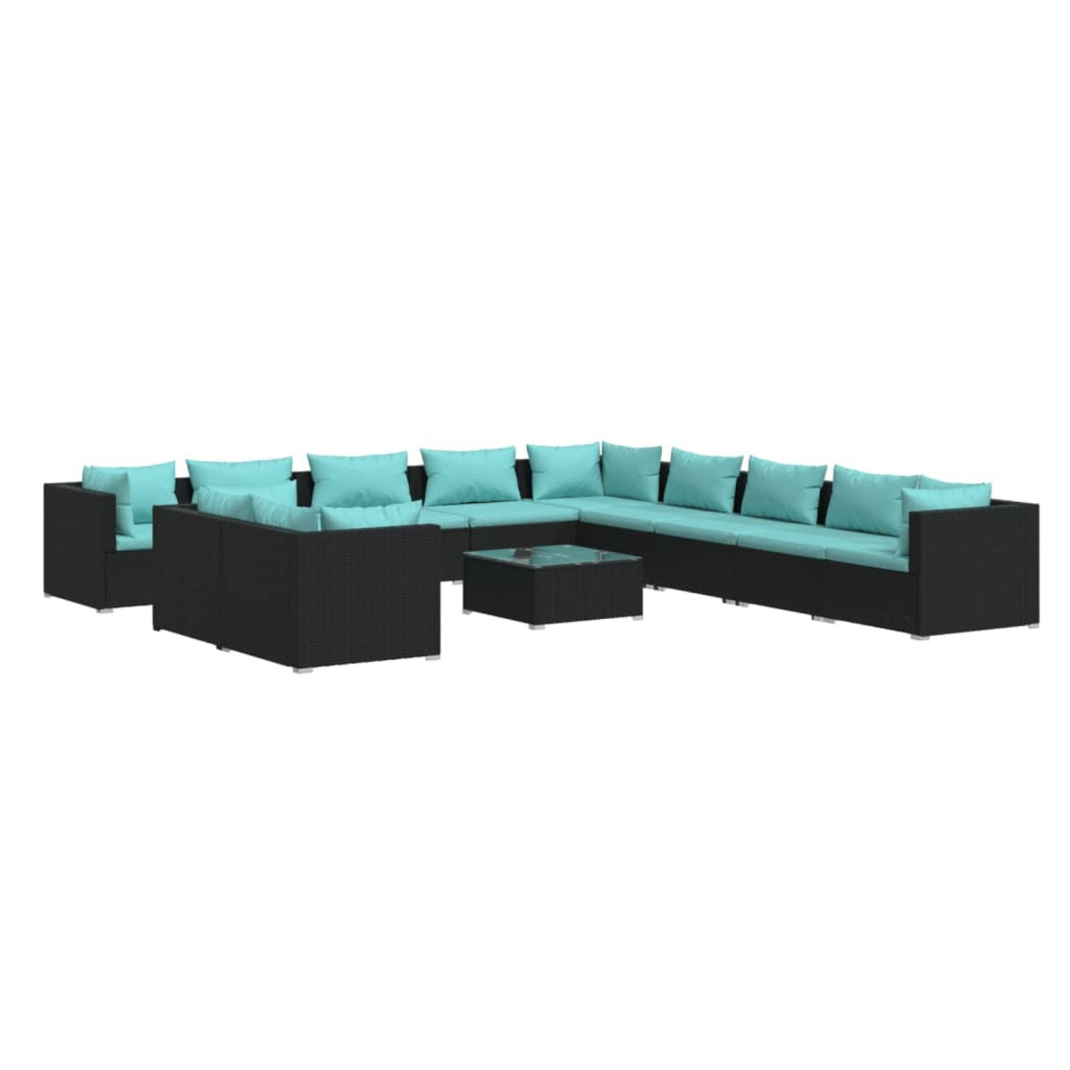 The Living Store Loungeset Poly Rattan Zwart - 60x60x30cm Tafel - Comfortabele Kussens - Modulair Design