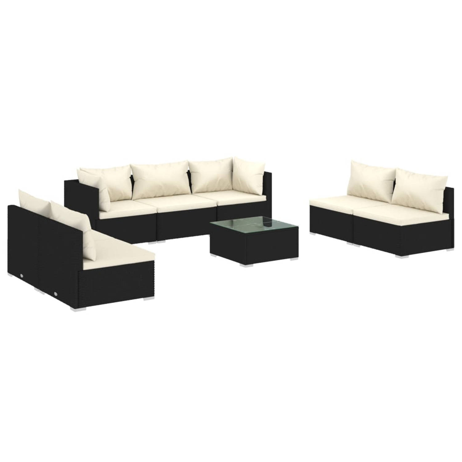 The Living Store Loungeset zwart - PE-rattan - Modulair design - Hoogwaardig materiaal - Stevig frame - Toegevoegd zitcomfort - Geniet van je vrije tijd