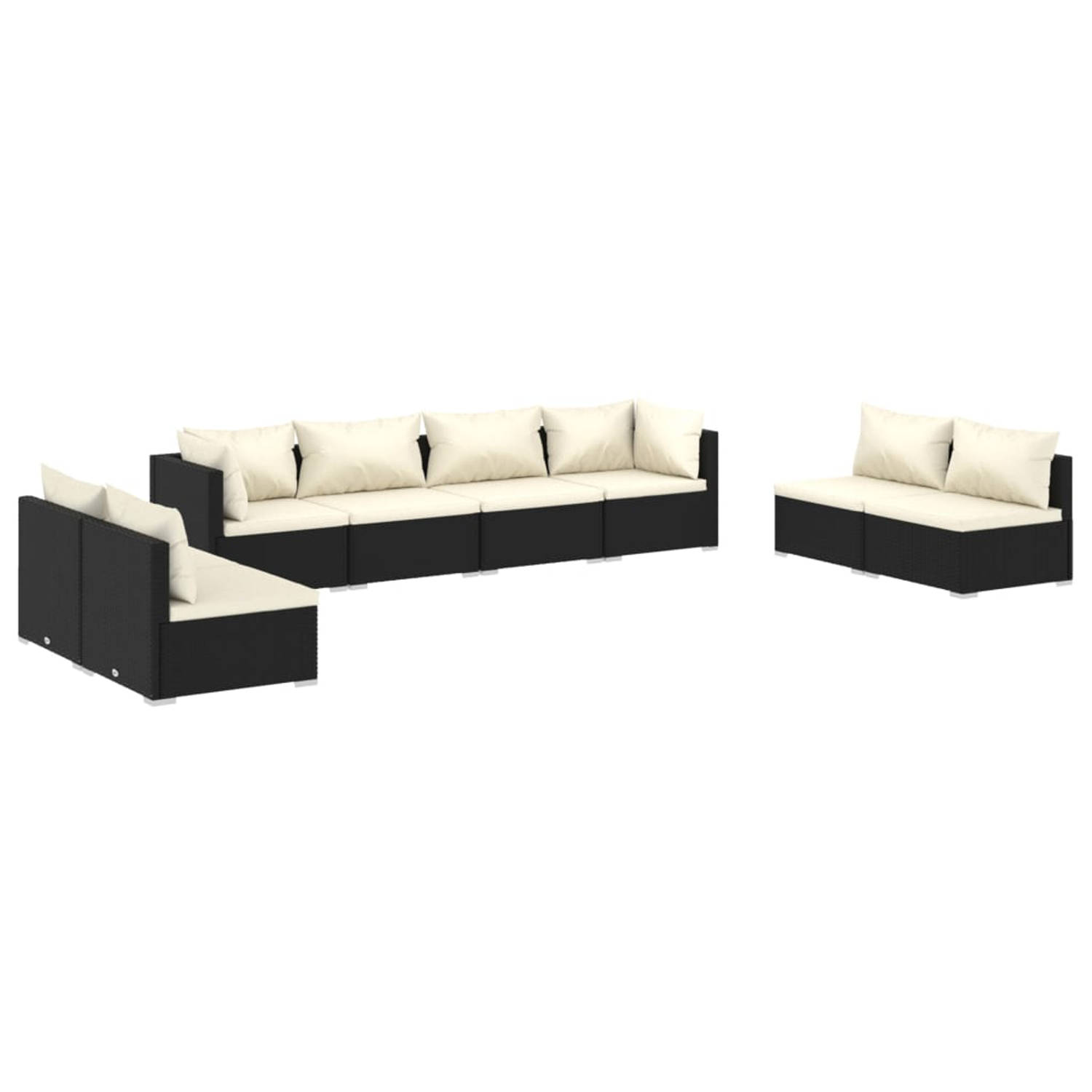 The Living Store Loungeset - Trendy - Tuinmeubelen - 70x70x60.5 cm - Zwart - crème kussens - PE-rattan - gepoedercoat staal - kunststof - Montage vereist - Bevat 2 hoekbanken - 6 m