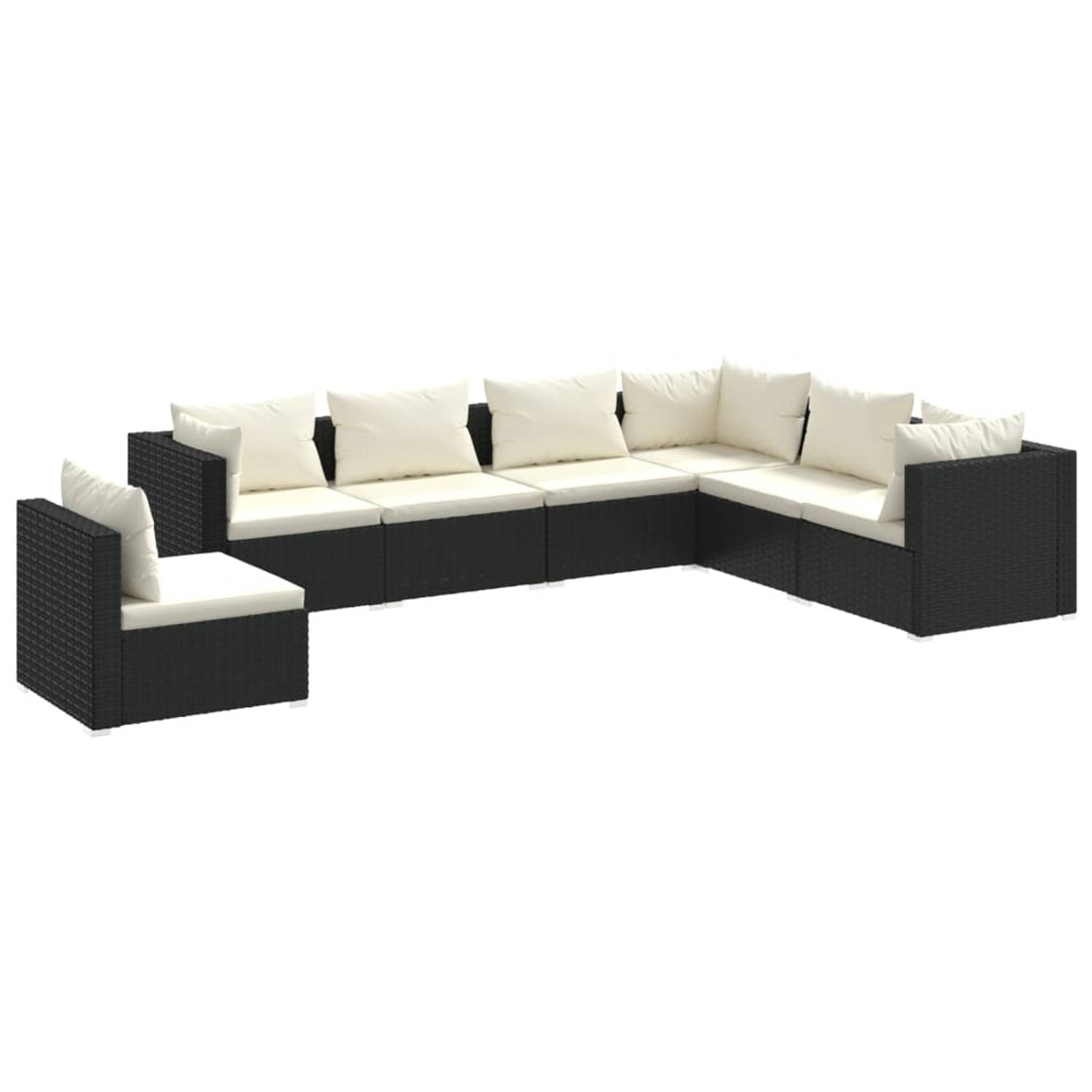 The Living Store Loungeset - PE-rattan - Zwart - 70x70x60.5 cm - Modulair design